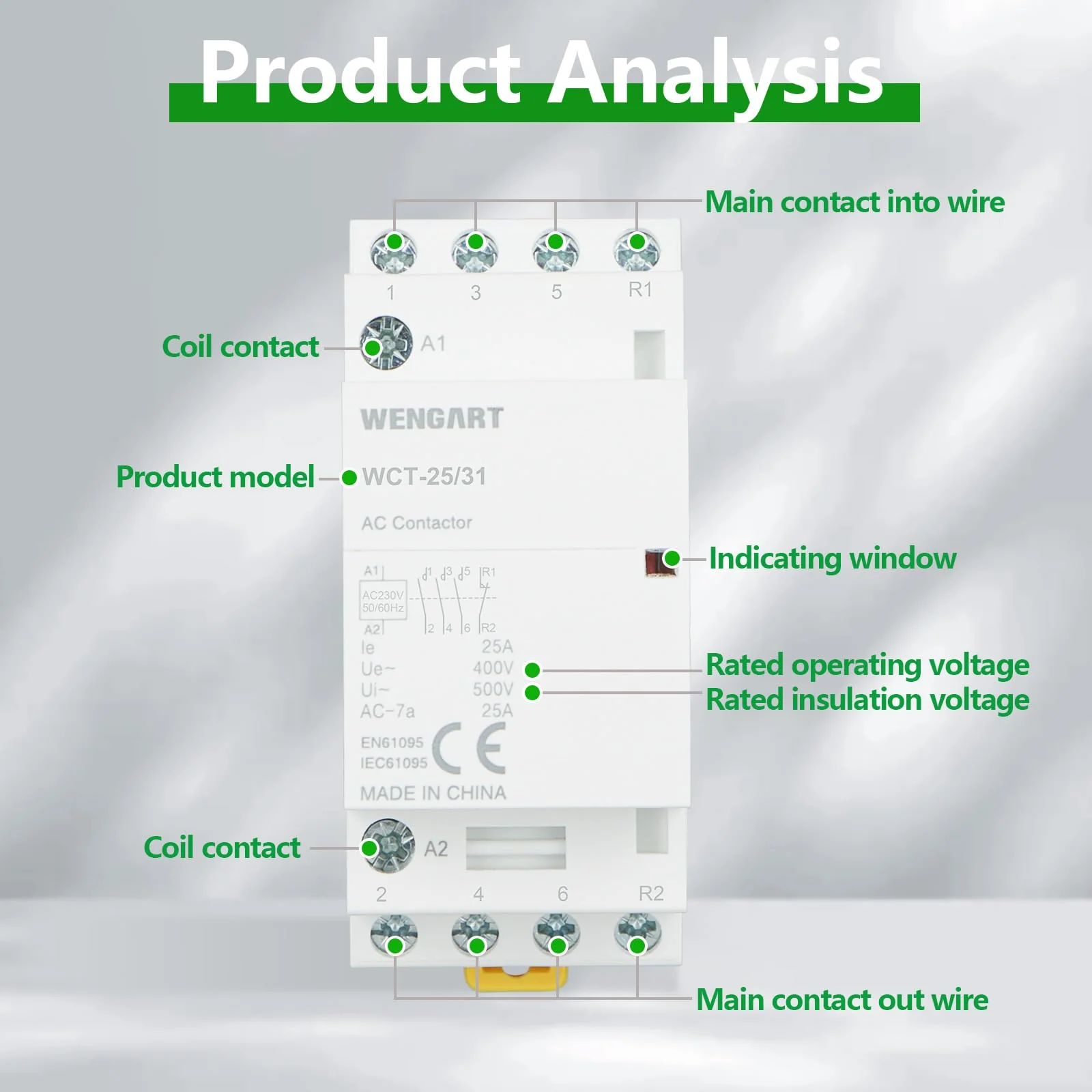 Wengart Household Contactor WCT-25, 3NO1NC, AC230V 25A, Precise Control, High Efficiency and Energy Saving Improve the Efficiency of the Electrical System - Image 2