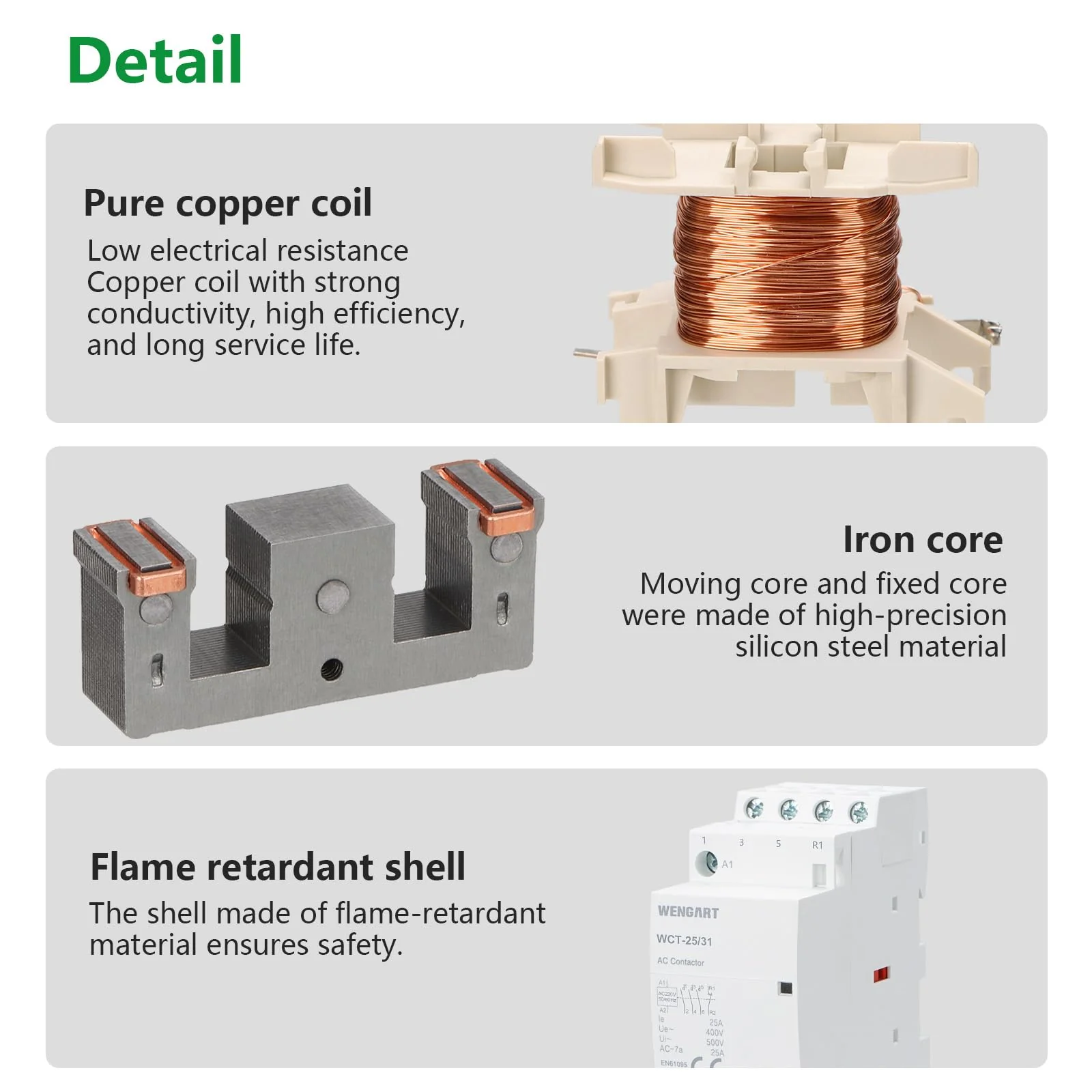 Wengart Household Contactor WCT-25, 3NO1NC, AC230V 25A, Precise Control, High Efficiency and Energy Saving Improve the Efficiency of the Electrical System - Image 3