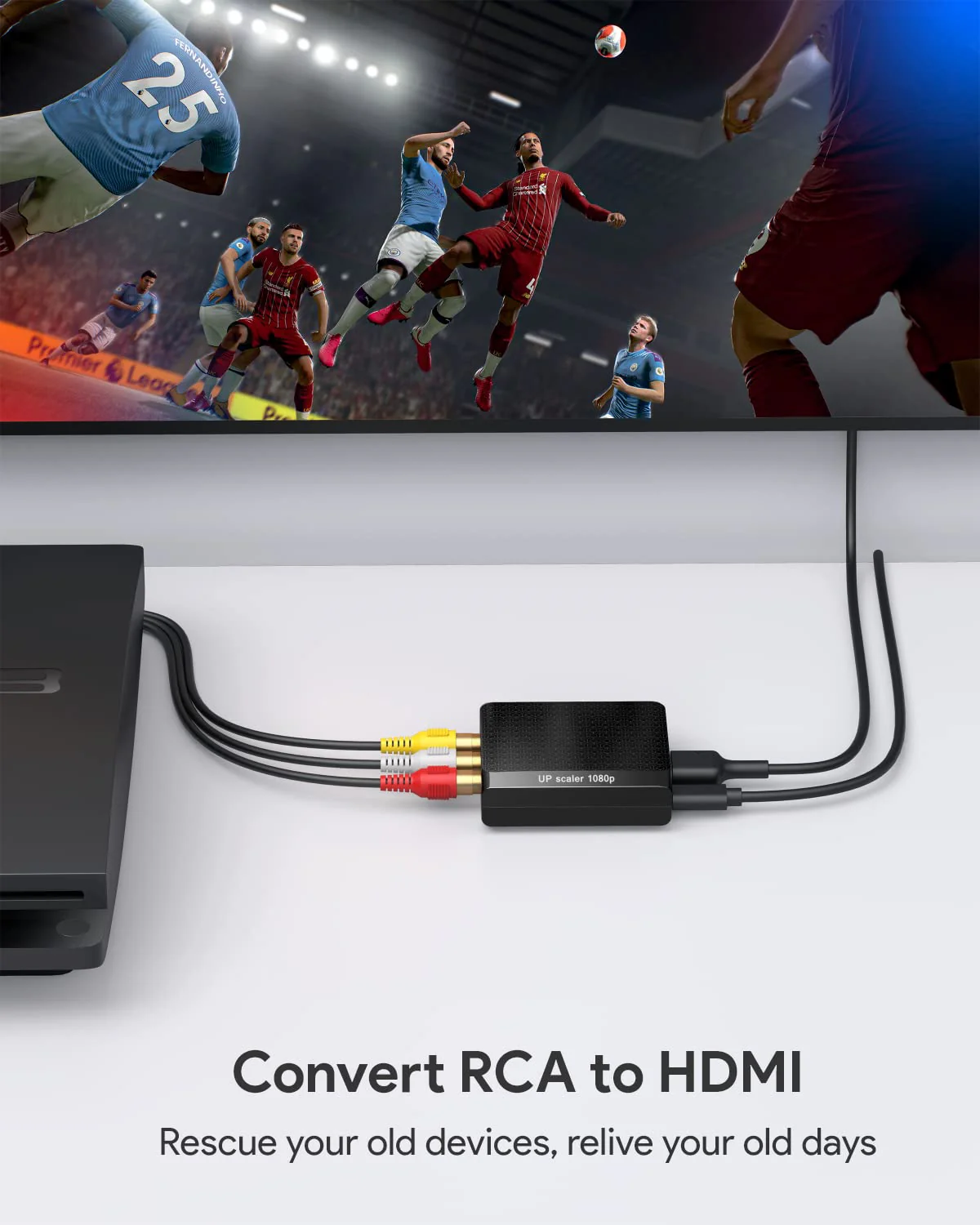WENTER AV to HDMI Converter, 1080P RCA to HDMI Adapter, Mini Composite CVBS Audio Video Adapter Supports PAL/NTSC for VCR/VHS/Xbox/PS3/STB/N64/Wii/TV/PC/Blue-Ray DVD Players Black USB Cable - Image 4