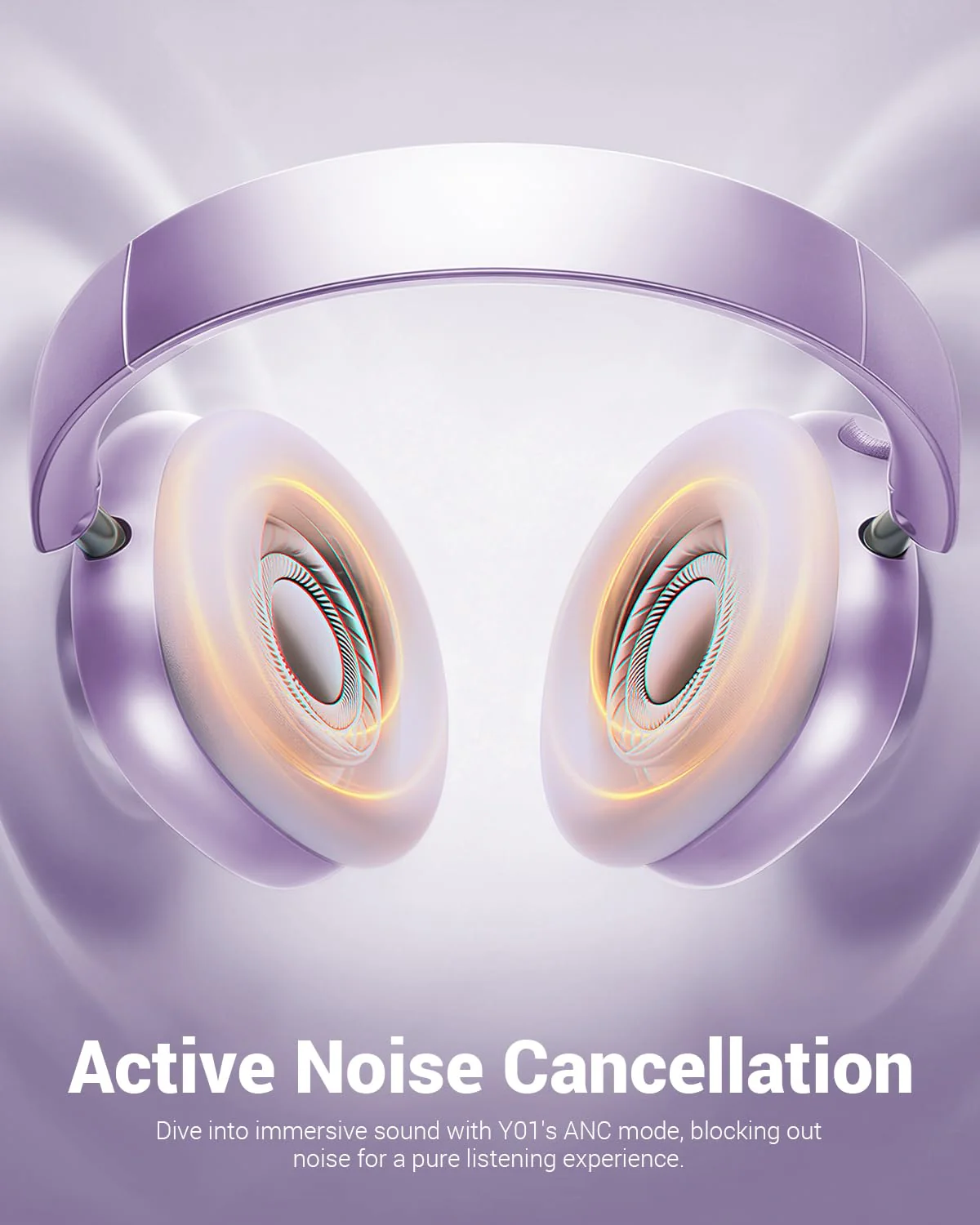 Wentronic Y01 Wireless Noise Canceling Headphones Bluetooth 5.3 Over Ear Headphones with Microphone, Hi-Res Audio, 48H Playtime, Foldable Comfortable Earpads,Compatible with iOS,Android,PC, Purple - Image 3