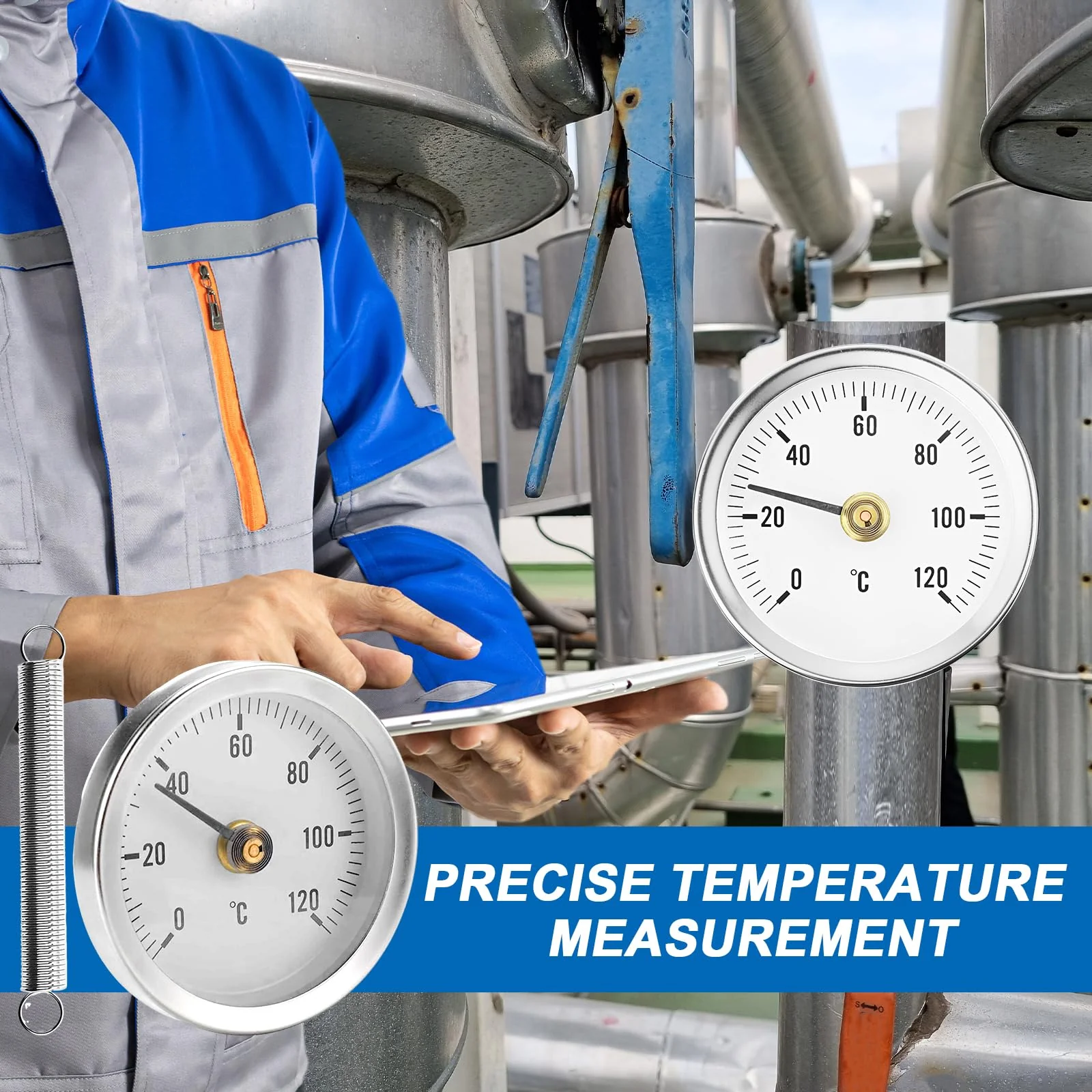 Weploda Pack of 2 Pipe Thermometers, Heating Pipe, Pipe Thermometer, Stainless Steel, Temperature Display with Clip-On 0-120 °C, Portable Pipeline Thermometer, Monitoring Pipe Temperature (with 2 - Image 2