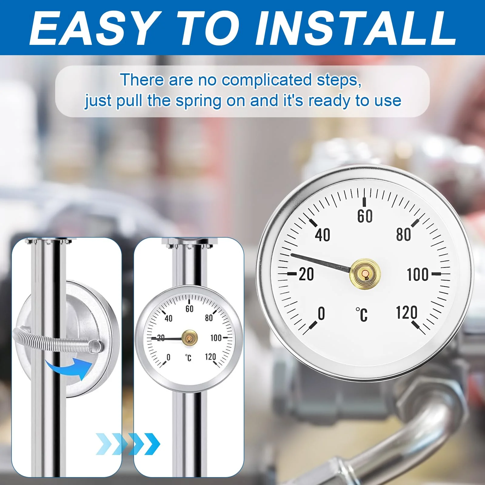 Weploda Pack of 2 Pipe Thermometers, Heating Pipe, Pipe Thermometer, Stainless Steel, Temperature Display with Clip-On 0-120 °C, Portable Pipeline Thermometer, Monitoring Pipe Temperature (with 2 - Image 3