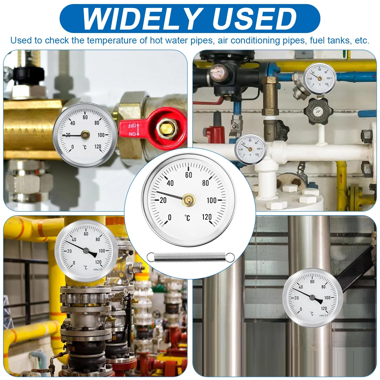Weploda Pack of 2 Pipe Thermometers, Heating Pipe, Pipe Thermometer, Stainless Steel, Temperature Display with Clip-On 0-120 °C, Portable Pipeline Thermometer, Monitoring Pipe Temperature (with 2 - Image 4