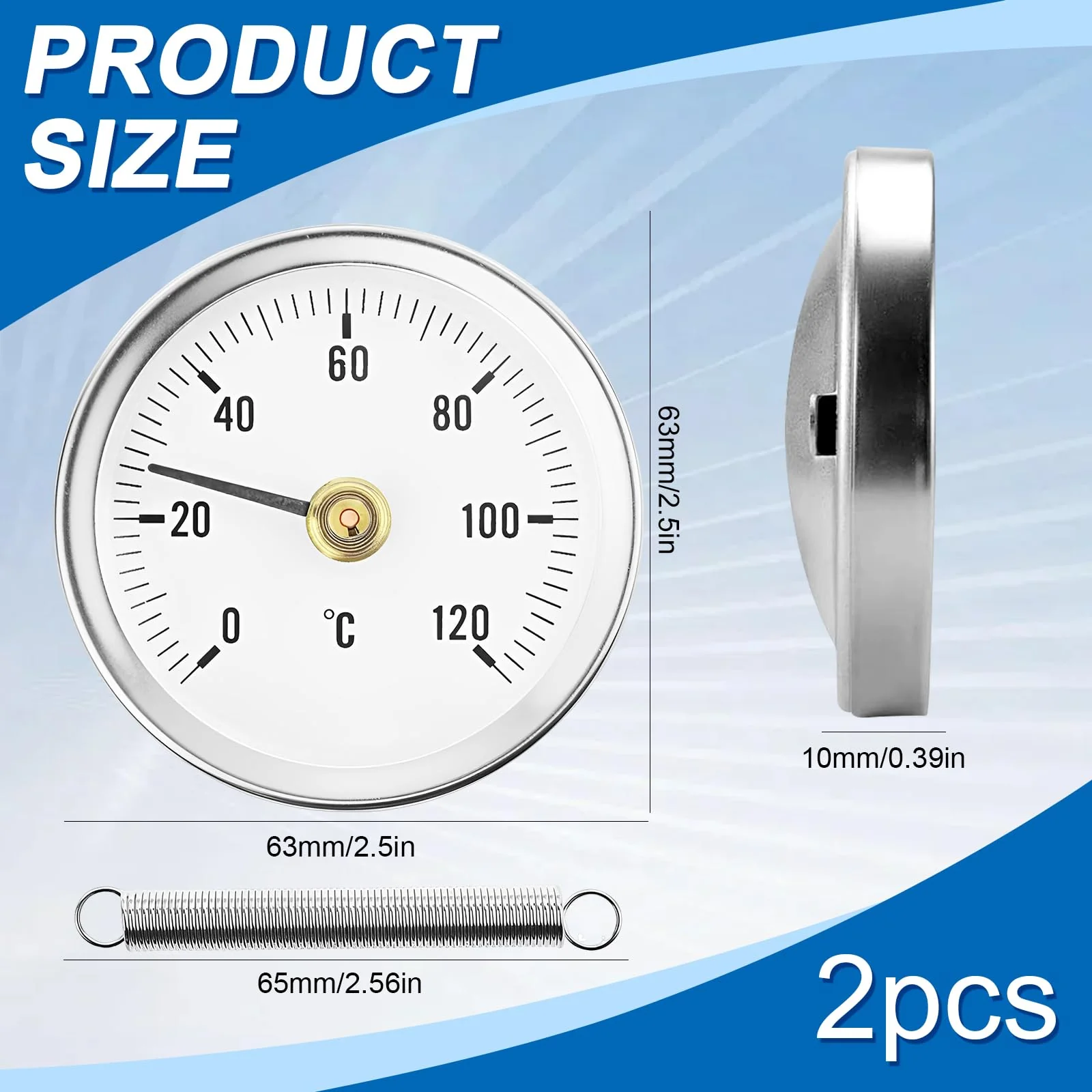 Weploda Pack of 2 Pipe Thermometers, Heating Pipe, Pipe Thermometer, Stainless Steel, Temperature Display with Clip-On 0-120 °C, Portable Pipeline Thermometer, Monitoring Pipe Temperature (with 2 - Image 7