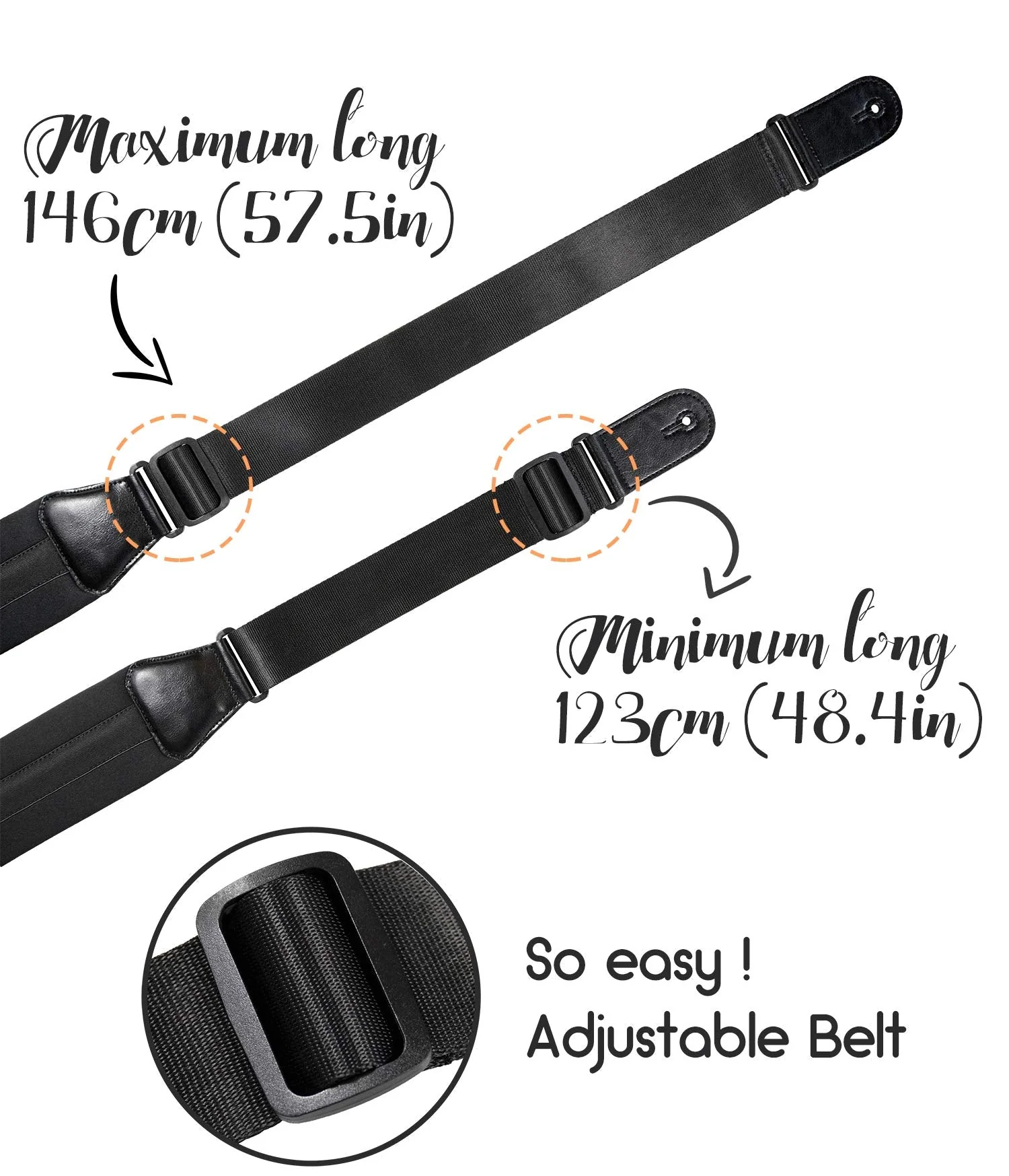 Wepop Guitar Strap Elastic Soft Comfortable Neoprene Leather 3.4in Bass Acoustic Electric Guitar (391) Black-391 - Image 6