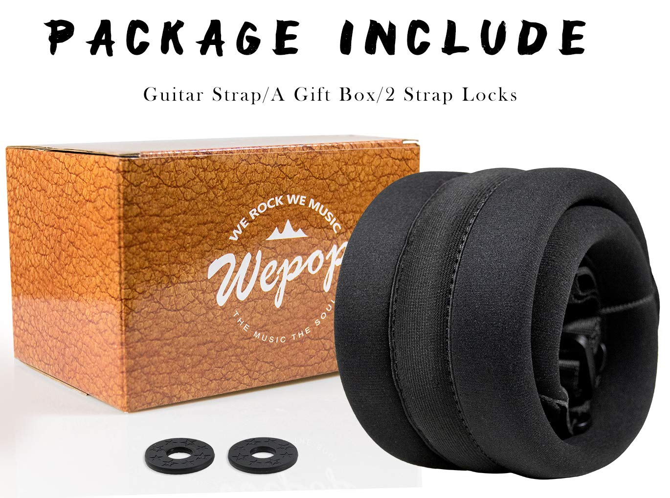 Wepop Guitar Strap Elastic Soft Comfortable Neoprene Leather 3.4in Bass Acoustic Electric Guitar (391) Black-391 - Image 7