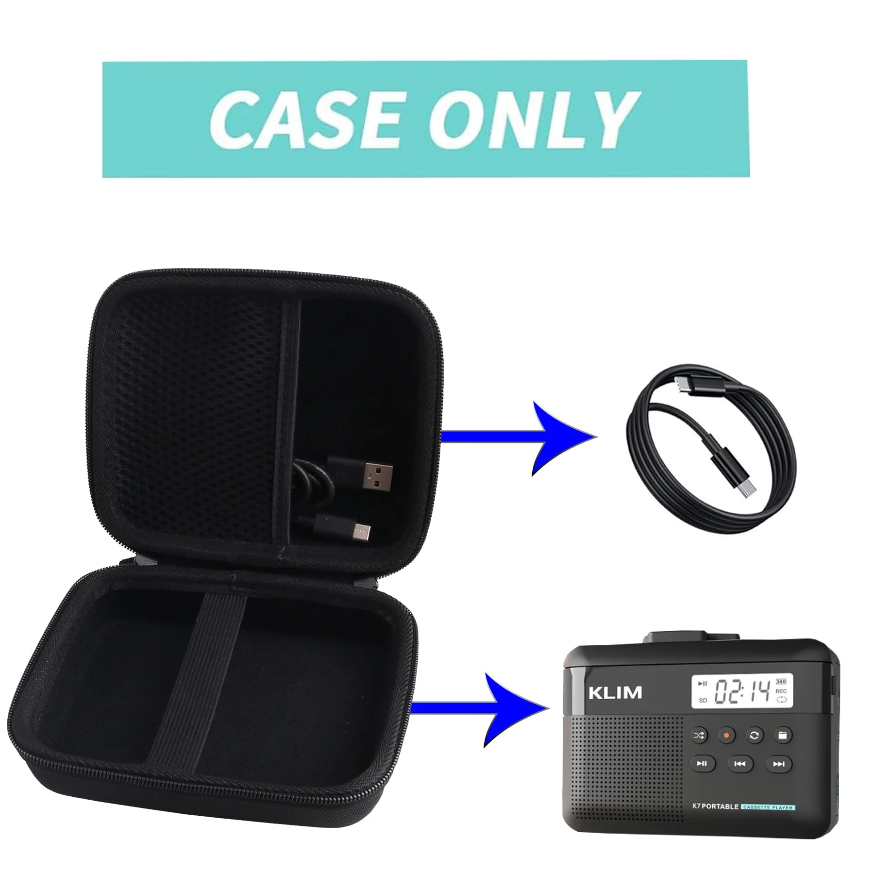 WERJIA Hard Carrying Case Compatible with Klim K7/K8/K9/Gracioso/Reshow/TOMASHI Cassette Player Recorder, and More Brands Cassette Player Recorder (Bag Only) - Image 5