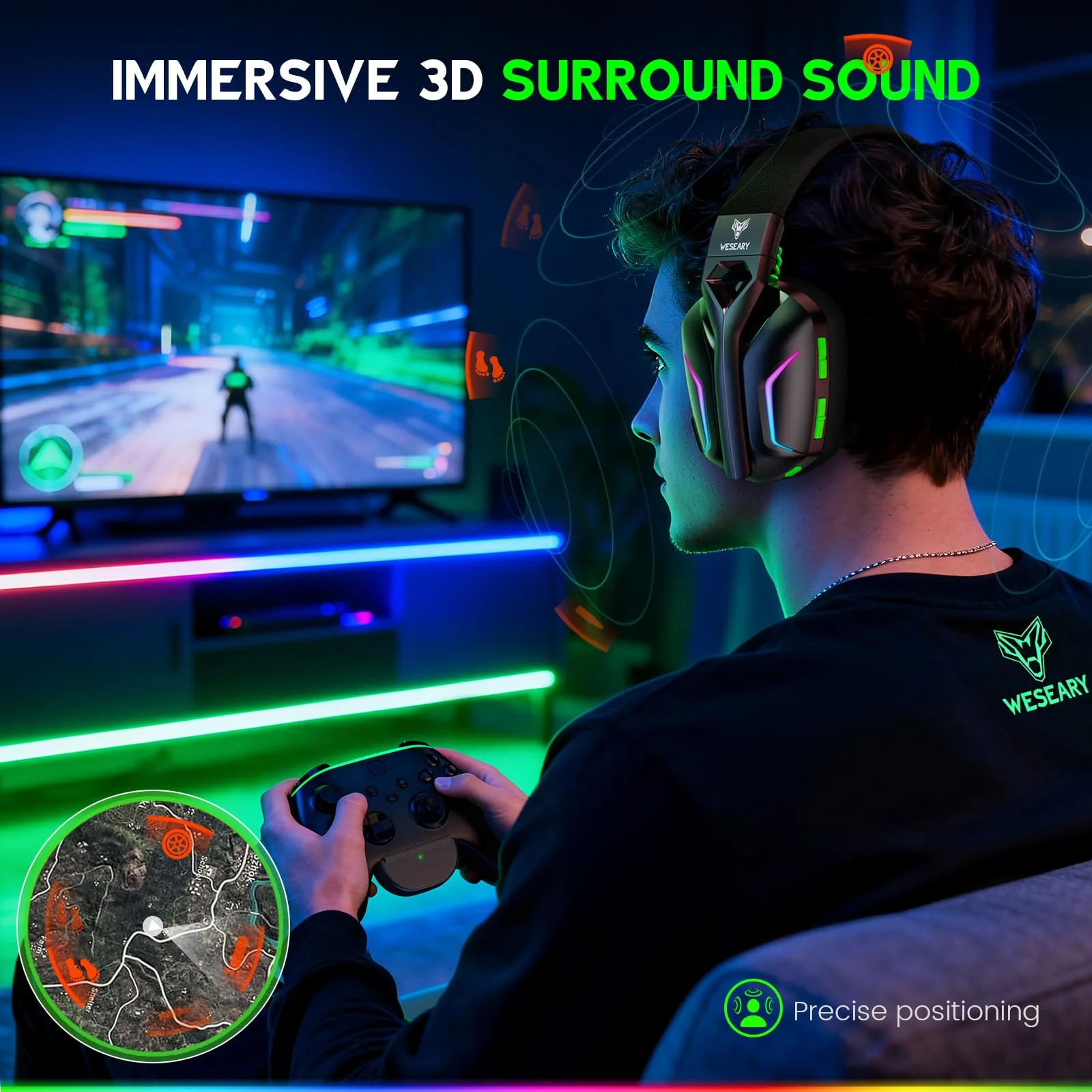 WESEARY Wireless Gaming Headset for Xbox Series X|S, 2.4GHz Ultra-Low Latency Headset with Noise Cancelling Mic for PC, PS5, PS4, Switch, Mac, 3D Surround Sound, Bluetooth 5.4, 50H Battery Raven Black - Image 2