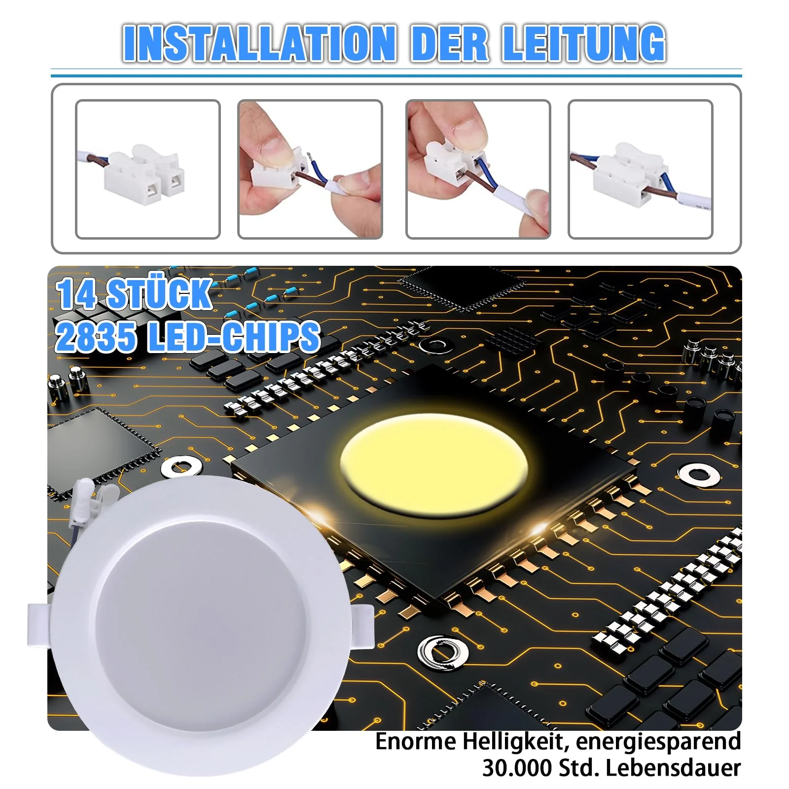 WeshLMPO LED Recessed Spotlights, 230 V, Flat Set of 6, 4 W Ceiling Spotlights, LED Spotlights, IP44 Ceiling Spotlights, LED Recessed Lights, 350 Lumens, Warm White, 3000 K, for Bedroom, Bathroom, 3000k Warm White 4W / 6er Set - Image 6