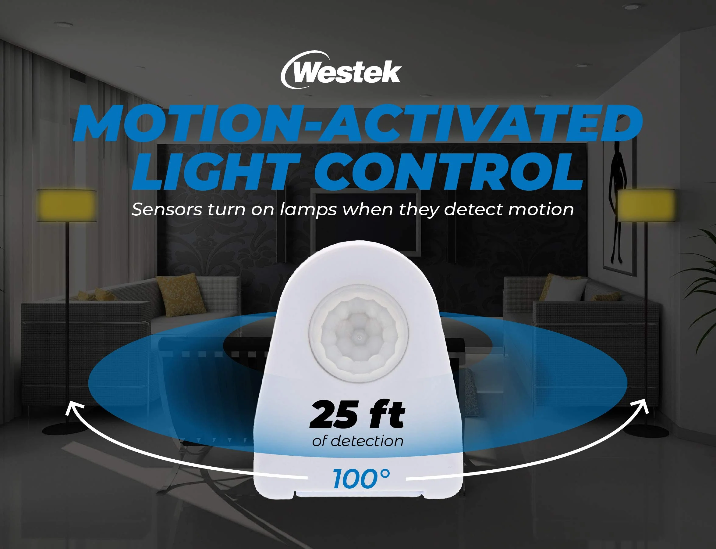 Westek Plug In Motion Sensor Outlet Light Control, 2 Pack - Indoor Motion Sensor Device Activates Lights When Motion is Detected - Ideal for Dark Hallways - 25ft Range, 6 Foot Cord (MLC12BC-4) - Image 2