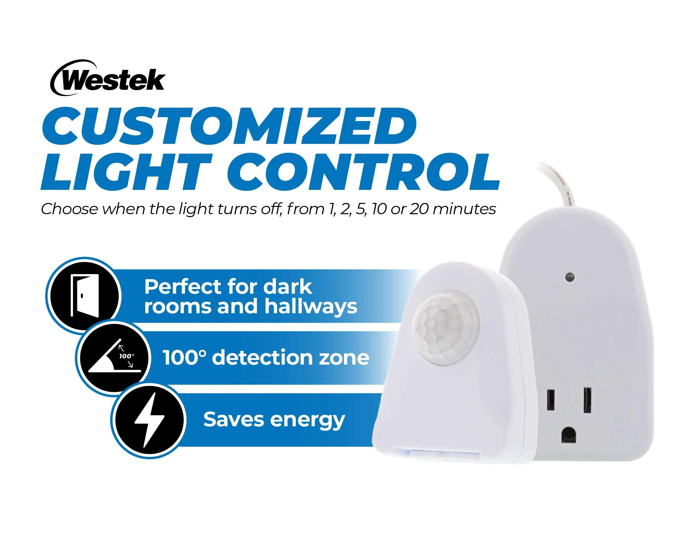 Westek Plug In Motion Sensor Outlet Light Control, 2 Pack - Indoor Motion Sensor Device Activates Lights When Motion is Detected - Ideal for Dark Hallways - 25ft Range, 6 Foot Cord (MLC12BC-4) - Image 3