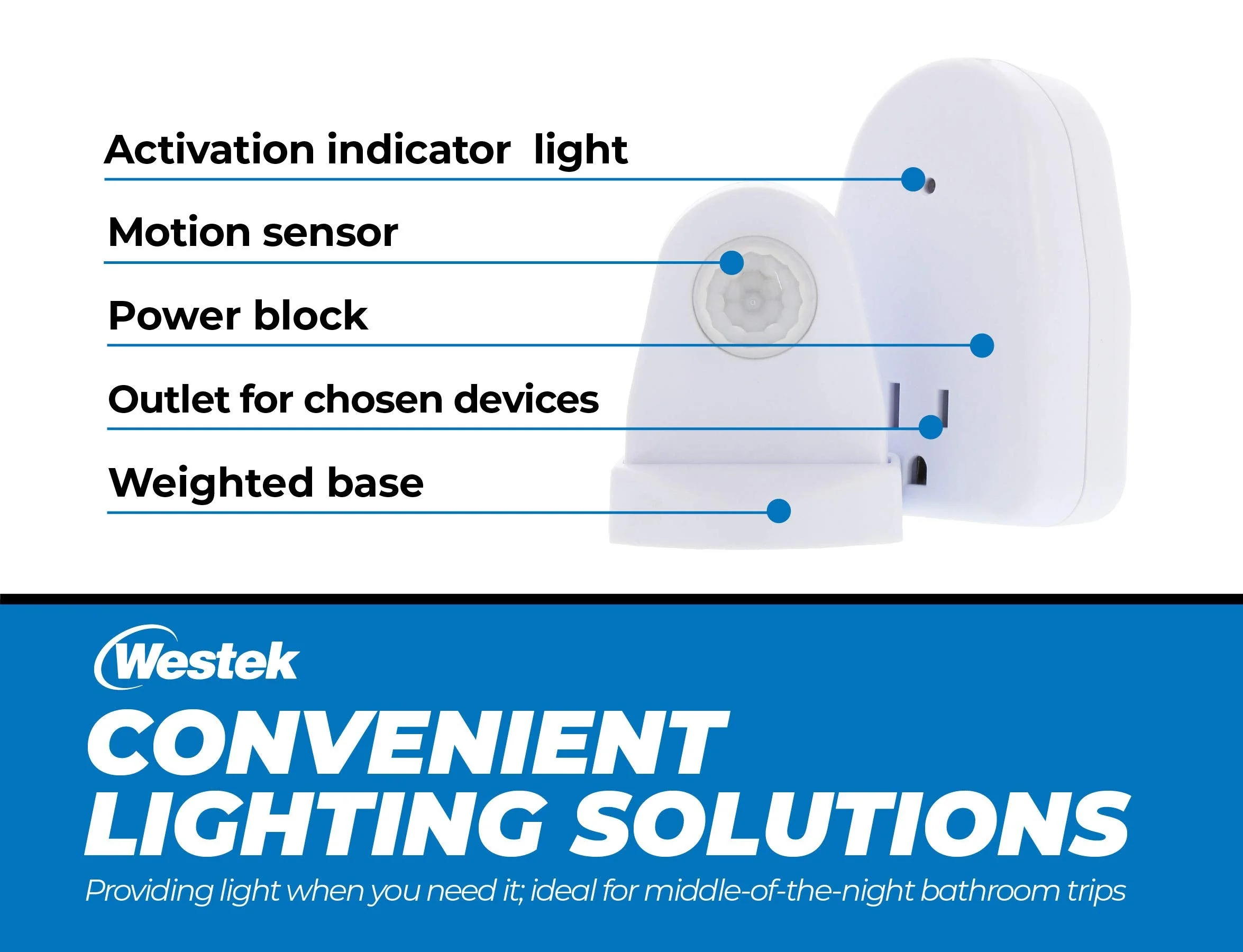 Westek Plug In Motion Sensor Outlet Light Control, 2 Pack - Indoor Motion Sensor Device Activates Lights When Motion is Detected - Ideal for Dark Hallways - 25ft Range, 6 Foot Cord (MLC12BC-4) - Image 4