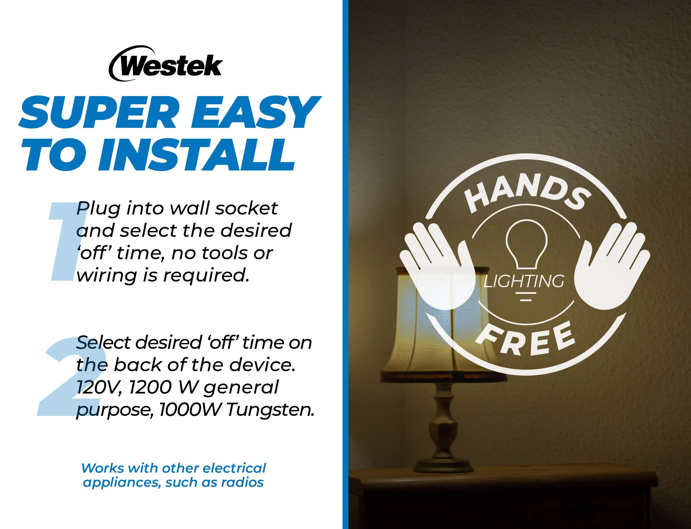 Westek Plug In Motion Sensor Outlet Light Control, 2 Pack - Indoor Motion Sensor Device Activates Lights When Motion is Detected - Ideal for Dark Hallways - 25ft Range, 6 Foot Cord (MLC12BC-4) - Image 5