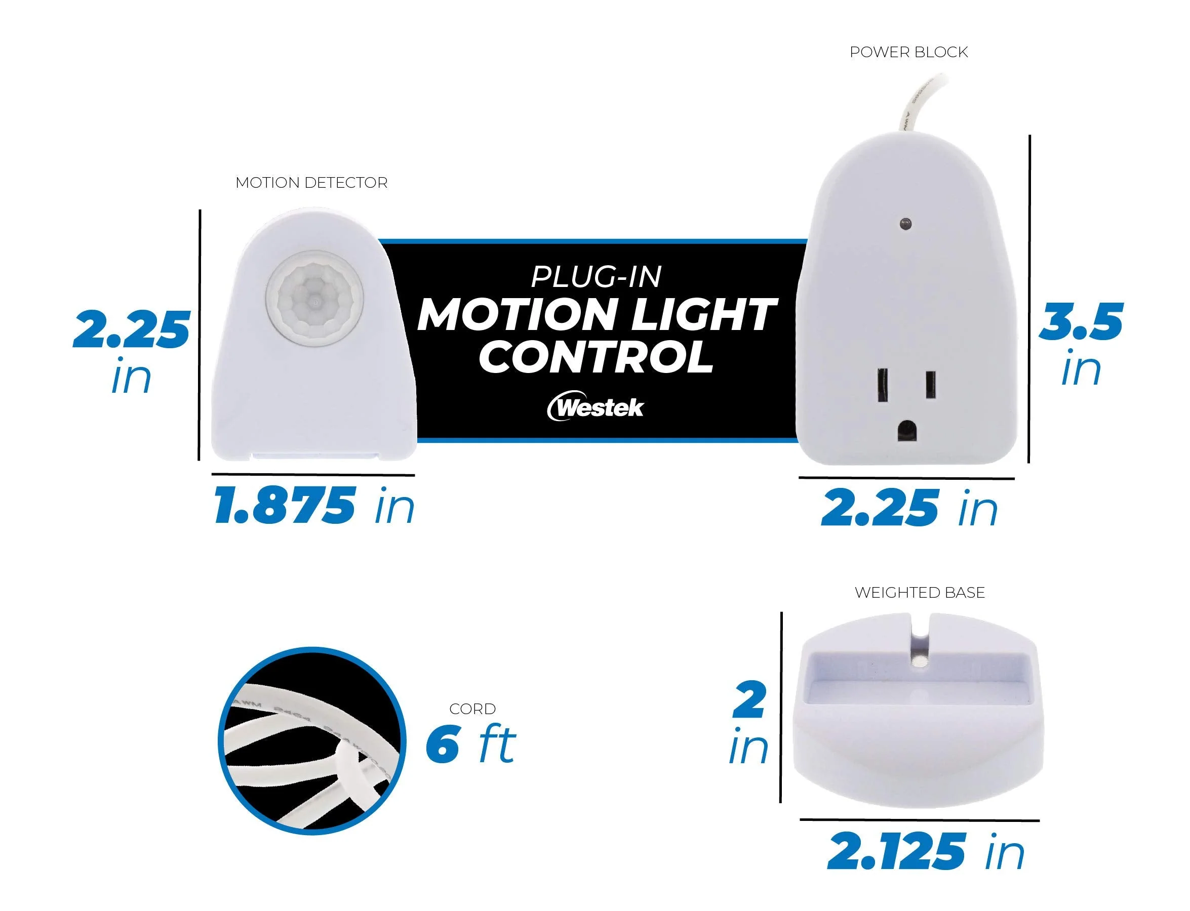 Westek Plug In Motion Sensor Outlet Light Control, 2 Pack - Indoor Motion Sensor Device Activates Lights When Motion is Detected - Ideal for Dark Hallways - 25ft Range, 6 Foot Cord (MLC12BC-4) - Image 6