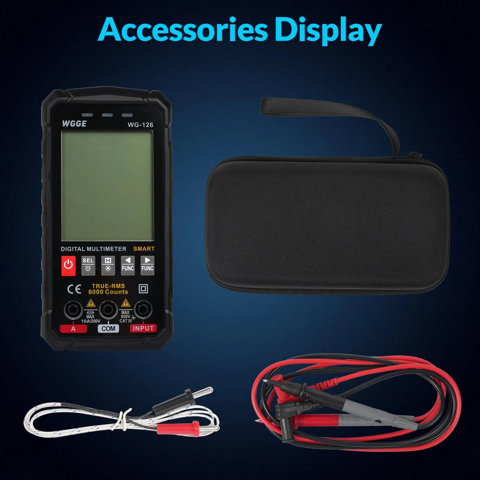 WGGE Digital Multimeter Voltmeter Smart Electrical Tester Measures Voltage Current Resistance Continuity Duty-Cycle Capacitance Temperature Frequency Auto Ranging 6000 Counts TRMS - Image 7