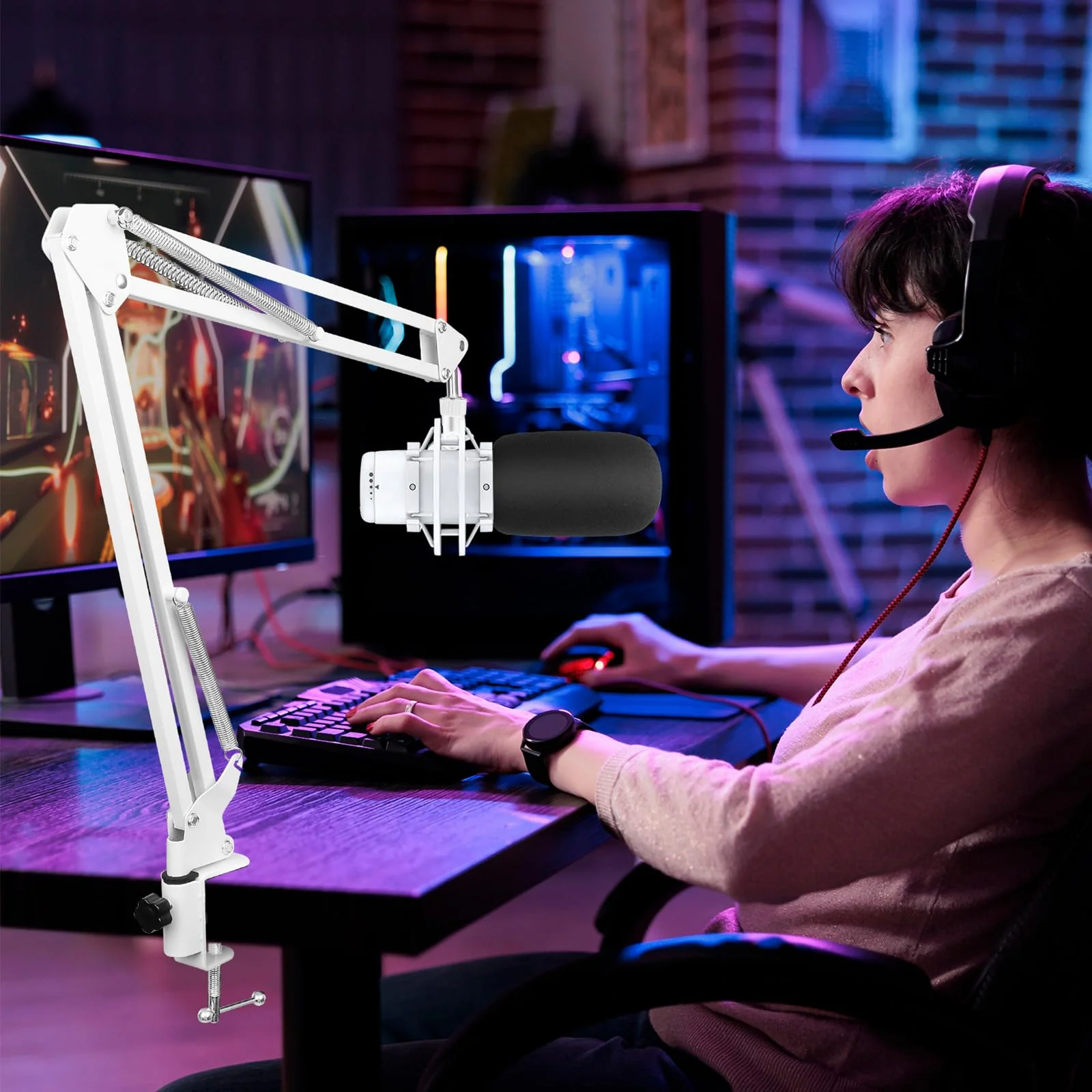 White Boom Arm for Hyperx Quadcast S, Adjustable Hyperx Quadcast White Mic Stand Microphone Arm Compatible with Hyperx Quadcast with Pop Filter,Mic Cover, By ChromLives White Boom Arm for Hyperx Quadcast S - Image 2