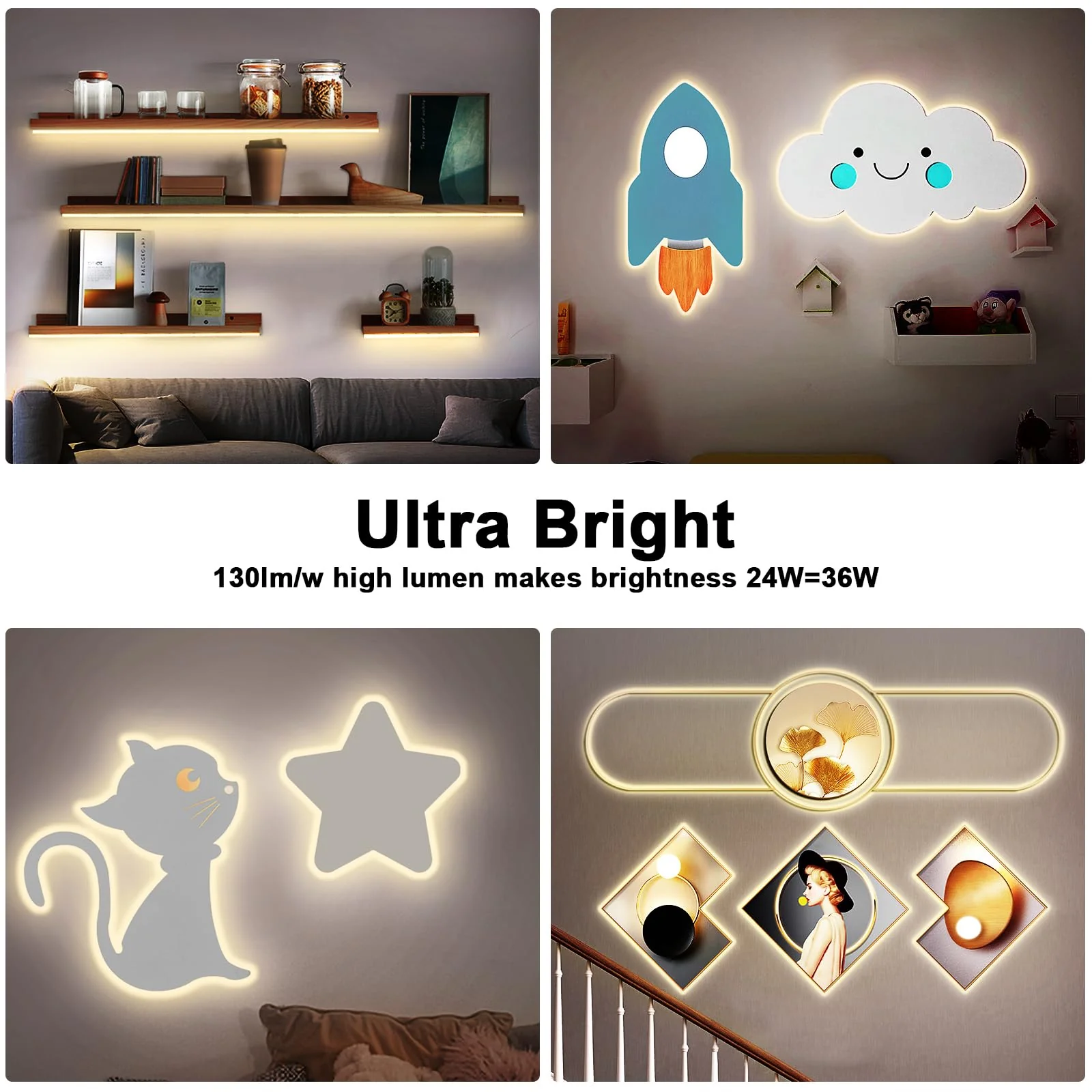 White COB Led Strip Lights Max with RF Remote, 16.4ft 3000K Dimmable Ultra Bright Warm White COB Light Strip, Adhesive Indoor COB Led Lights for Living Room, Shelf, Cabinet 3000K-Warm White - Image 2