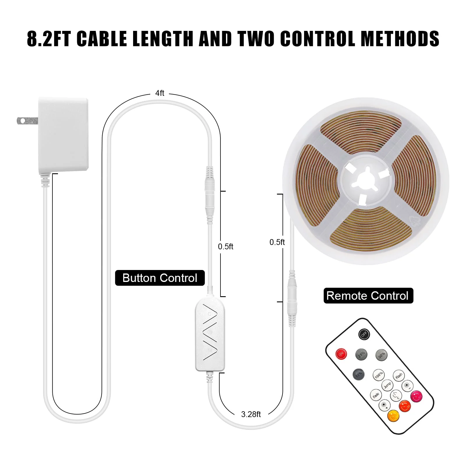 White COB Led Strip Lights Max with RF Remote, 16.4ft 3000K Dimmable Ultra Bright Warm White COB Light Strip, Adhesive Indoor COB Led Lights for Living Room, Shelf, Cabinet 3000K-Warm White - Image 6