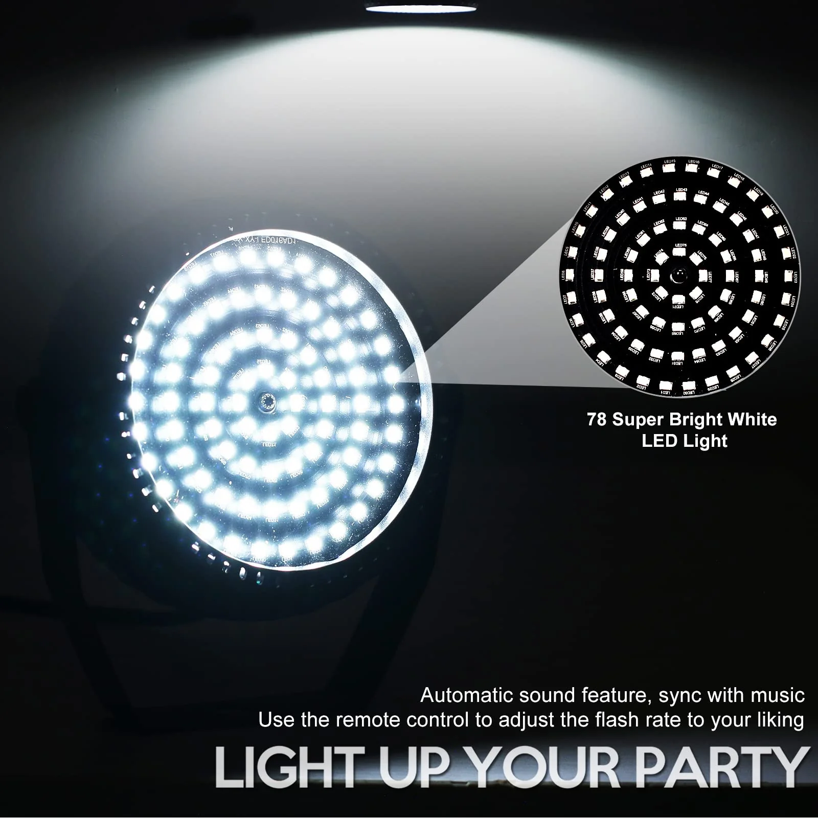 White Strobe Lights Halloween Super Bright 78 LEDs Strobe Light for Parties Sound Activated Mini DJ Strobe Light with Remote Control, Best for Room Stage Party Dance Wedding - Image 2