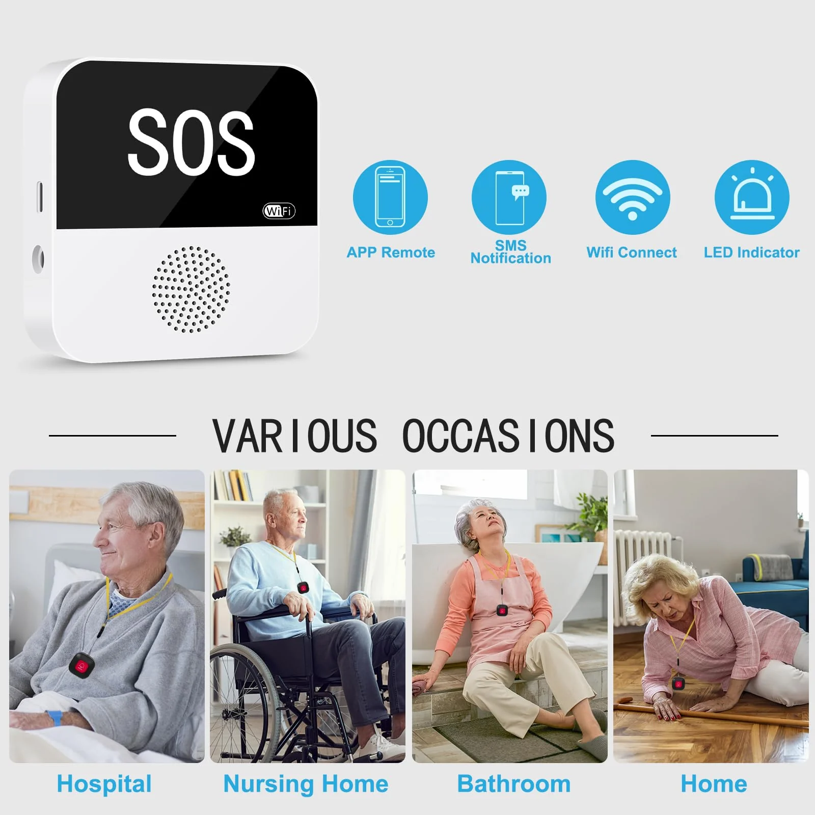 WiFi Caregiver Pager Call Button Life Alert System Elder Care Alarm Call Bell for Seniors Patient Disabled Elderly 1 Emergency Button 1 Watch Button 1 Receiver(only Supports 2.4GHz Wi-Fi) 1 button + 1 wrist button + 1 receiver - Image 4