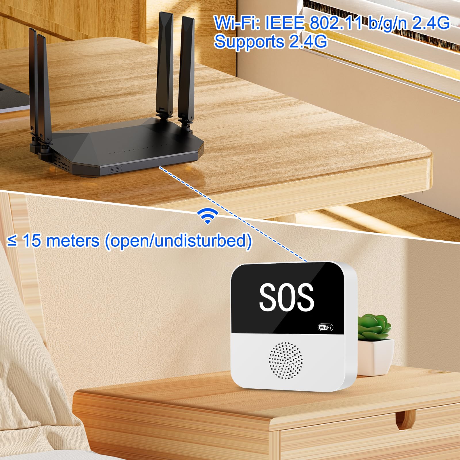 WiFi Caregiver Pager Call Button Life Alert System Elder Care Alarm Call Bell for Seniors Patient Disabled Elderly 1 Emergency Button 1 Watch Button 1 Receiver(only Supports 2.4GHz Wi-Fi) 1 button + 1 wrist button + 1 receiver - Image 5