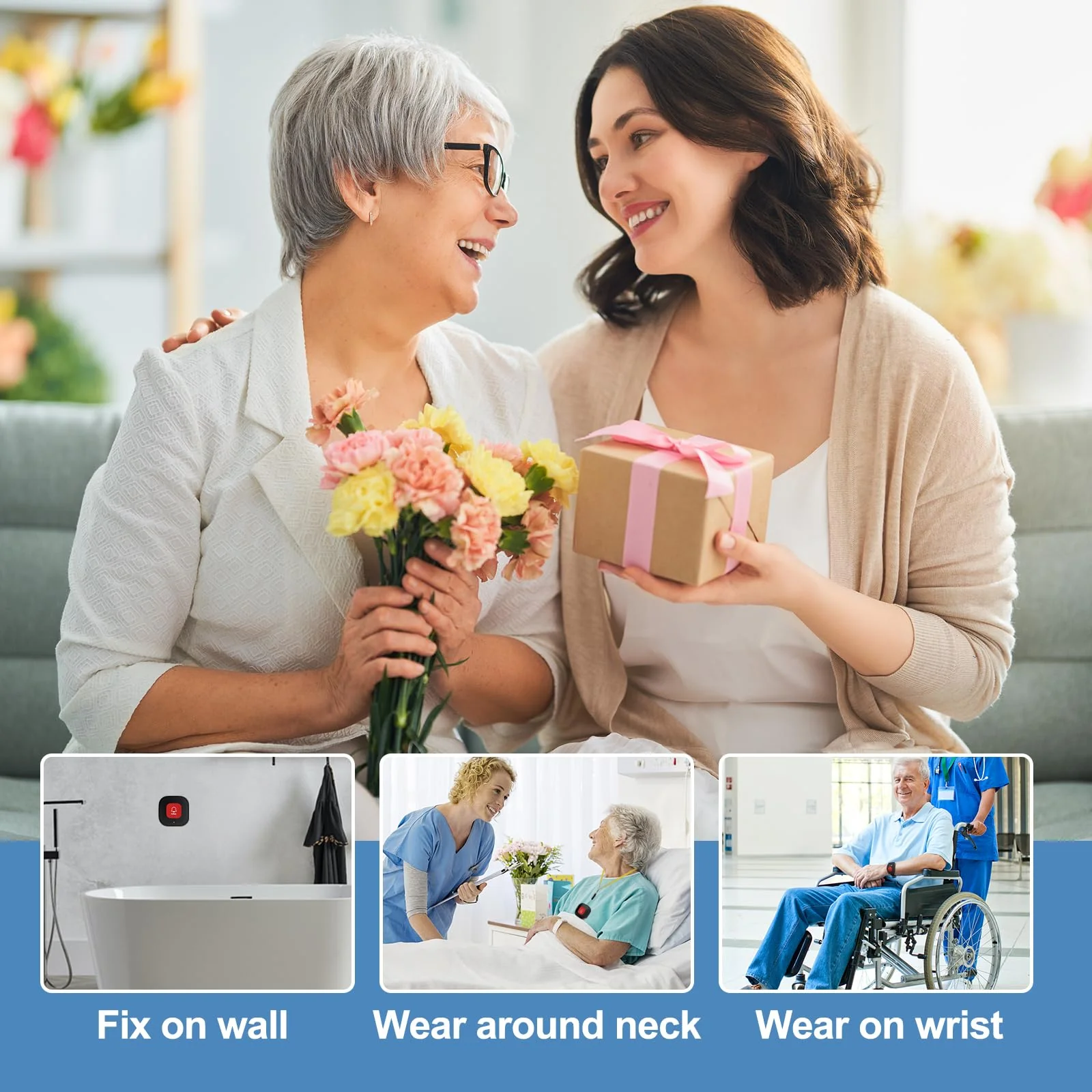 WiFi Caregiver Pager Call Button Life Alert System Elder Care Alarm Call Bell for Seniors Patient Disabled Elderly 1 Emergency Button 1 Watch Button 1 Receiver(only Supports 2.4GHz Wi-Fi) 1 button + 1 wrist button + 1 receiver - Image 6
