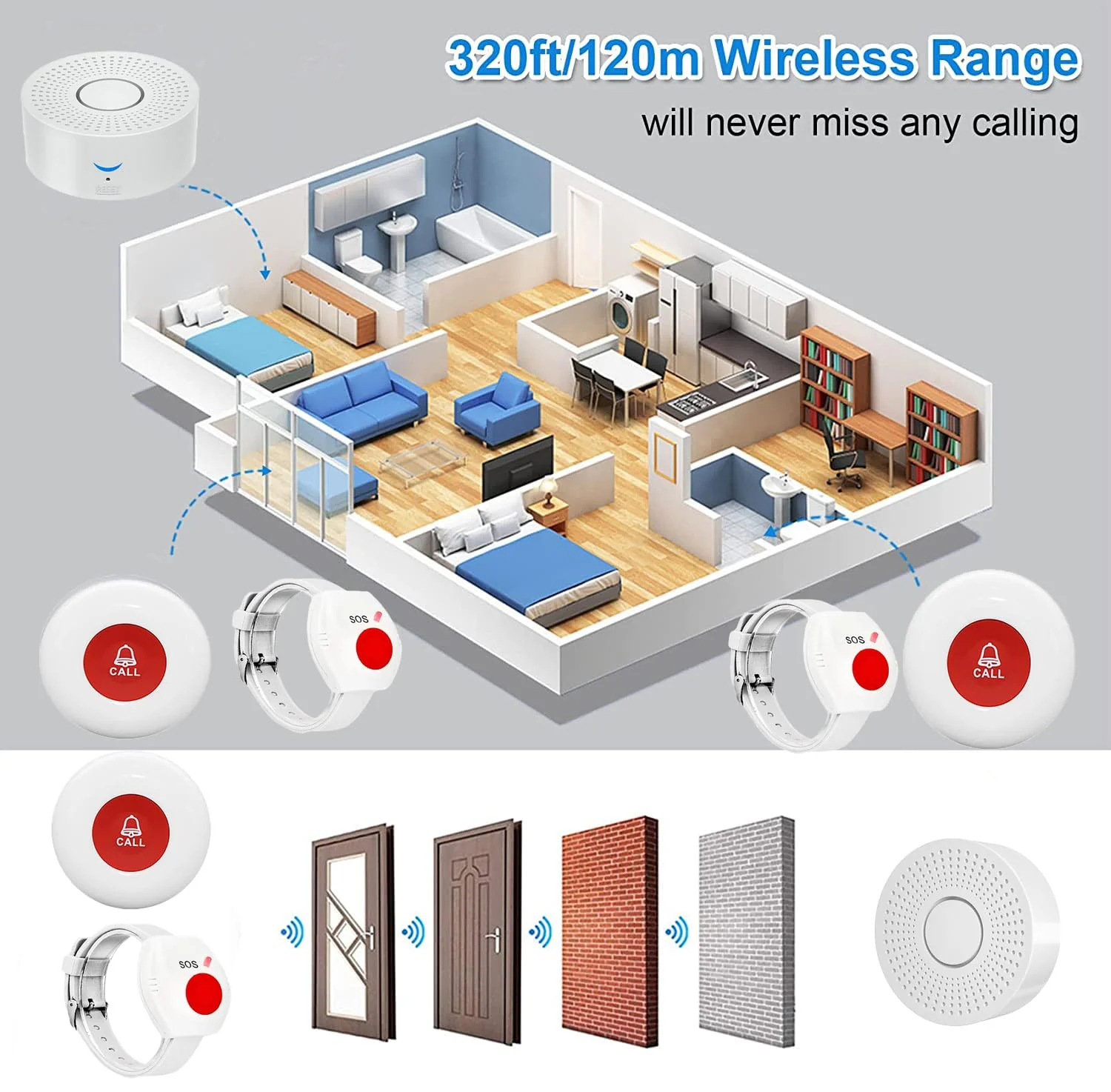 WiFi Caregiver Pager Call Button Wireless Nurse Alert Call Bell Emergency Alert Pager at Home for Elderly Patients wifi w 2-1 - Image 3