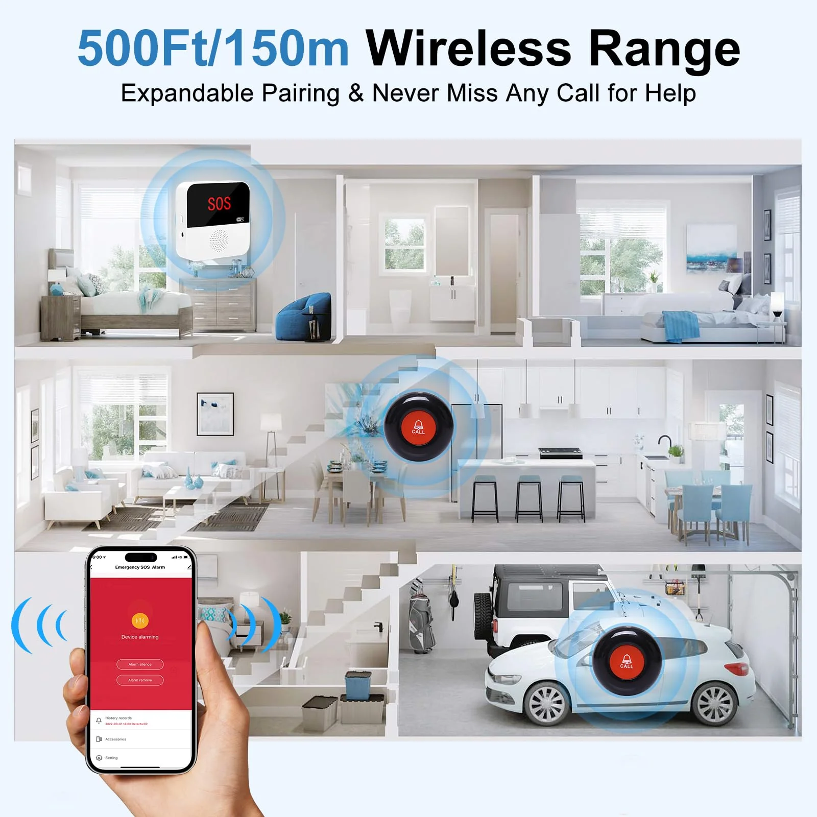 WiFi Caregiver Pager System Life Alert Systems for Seniors No Monthly Fee Call Bell for Patients at Home Fall Alert Devices for Elderly 3 SOS Call Button 1 Receiver(only Supports 2.4GHz Wi-Fi) 3 Button & 1 Receiver - Image 4