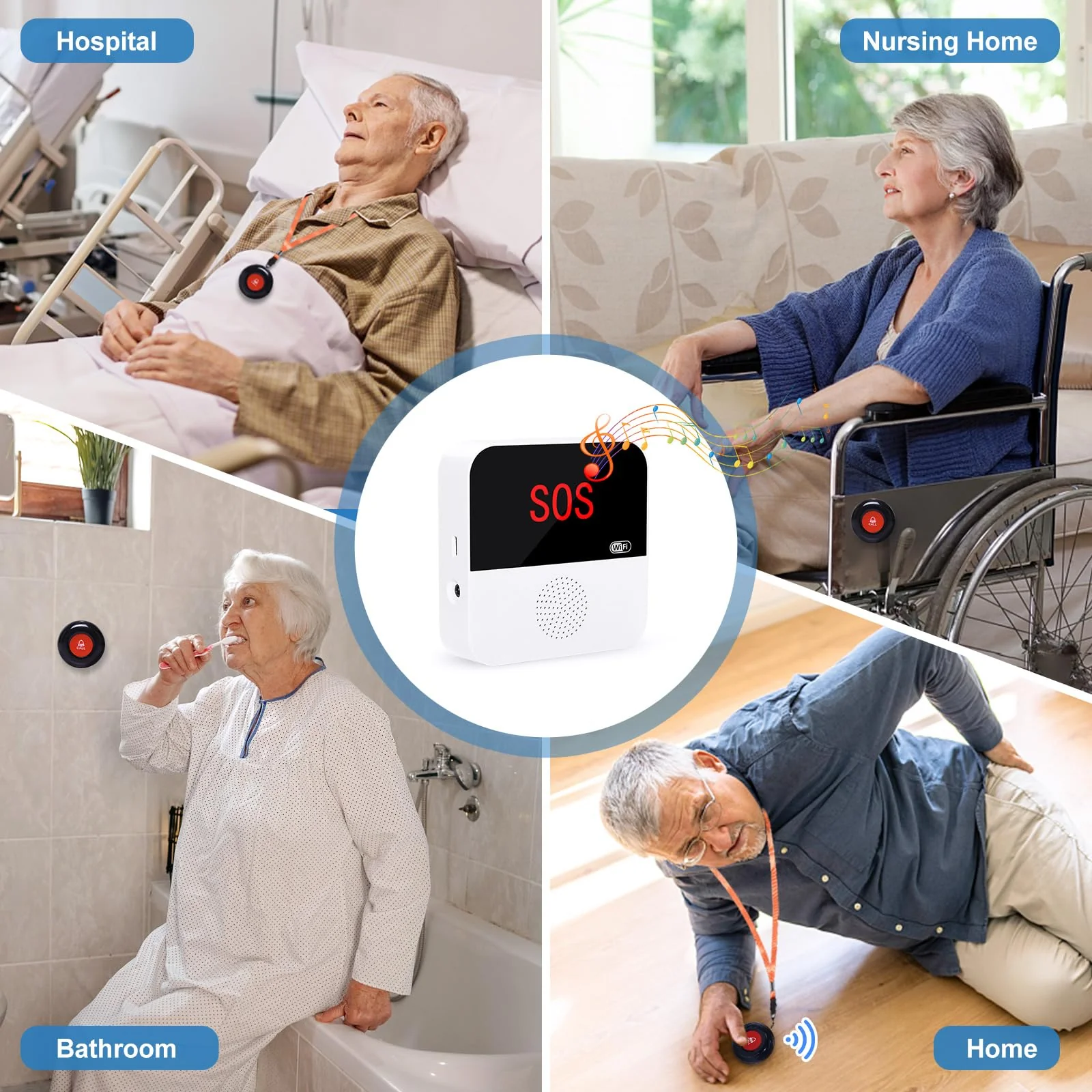 WiFi Caregiver Pager System Life Alert Systems for Seniors No Monthly Fee Call Bell for Patients at Home Fall Alert Devices for Elderly 3 SOS Call Button 1 Receiver(only Supports 2.4GHz Wi-Fi) 3 Button & 1 Receiver - Image 5