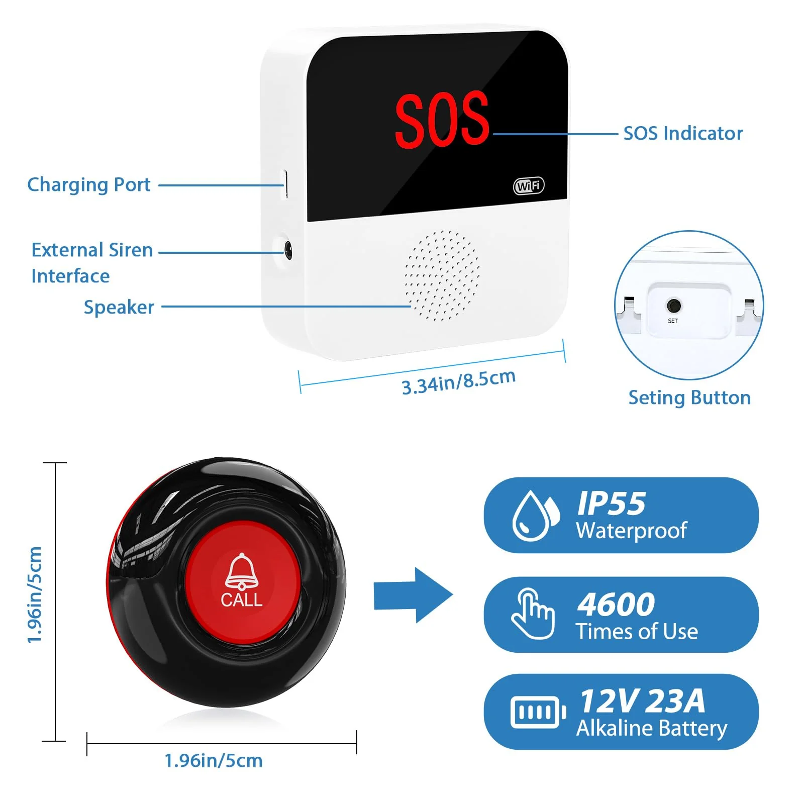 WiFi Caregiver Pager System Life Alert Systems for Seniors No Monthly Fee Call Bell for Patients at Home Fall Alert Devices for Elderly 3 SOS Call Button 1 Receiver(only Supports 2.4GHz Wi-Fi) 3 Button & 1 Receiver - Image 9