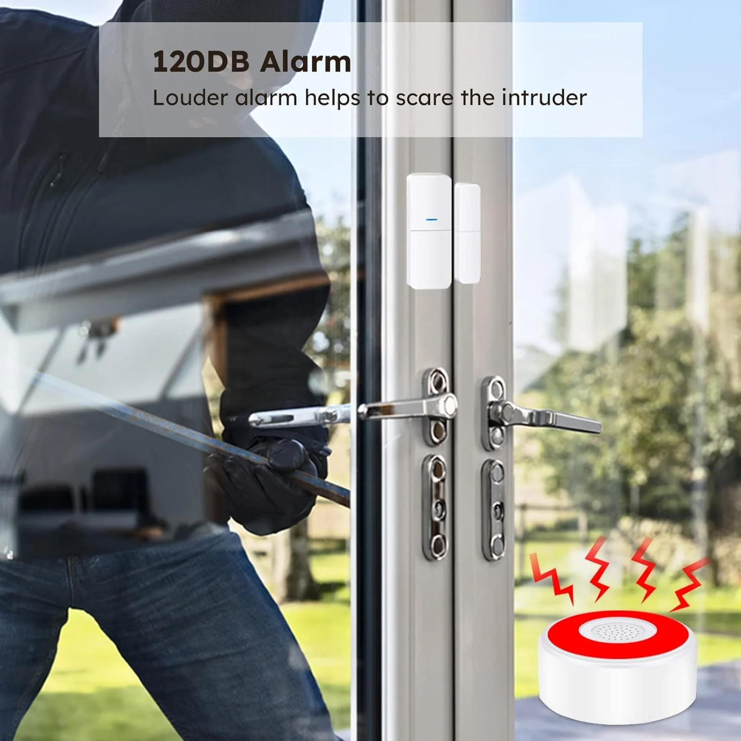 WiFi Door Alarm System, Wireless DIY Smart Home Security System, with Phone APP Alert, 8 Pieces-Kit (Alarm Siren, Door Window Sensor, Remote), Compatible with Alexa, for House, Apartment by tolviviov White 8 - Image 3