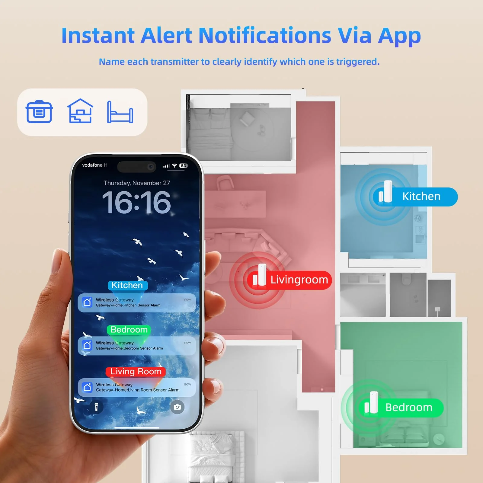 WiFi Door Sensor Chime, Smart Door Open Alert Window Sensor for Business/Home/Kids Safety, Real-Time App Notification, 500ft Range, 32 Melodies, 5 Volume Levels, Window Contact Sensor Alarm Kit White 3 - Image 3