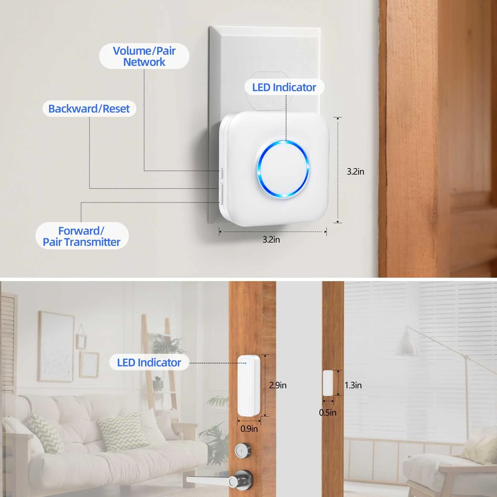 WiFi Door Sensor Chime, Smart Door Open Alert Window Sensor for Business/Home/Kids Safety, Real-Time App Notification, 500ft Range, 32 Melodies, 5 Volume Levels, Window Contact Sensor Alarm Kit White 3 - Image 9