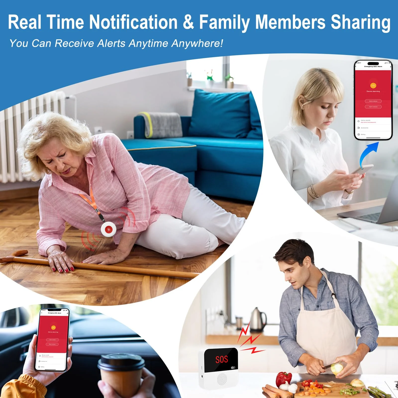 WiFi Rechargable Caregiver Pager Call Button Emergency Alert System Life Alert Button for Seniors Patient Disabled Elderly 1 Call Button 1 Watch Button 1 Receiver(only Supports 2.4GHz Wi-Fi) - Image 2