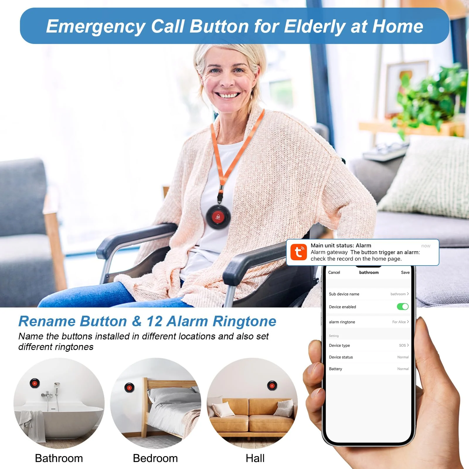 WiFi Smart Wireless Caregiver Pager Call Button Emergency Alert System Life Alert Button for Elderly Patient Seniors Disabled 1 SOS Panic Button 1 Receiver(Only Supports 2.4GHz & No Monthly Fee) 1 Button & 1 Receiver - Image 7
