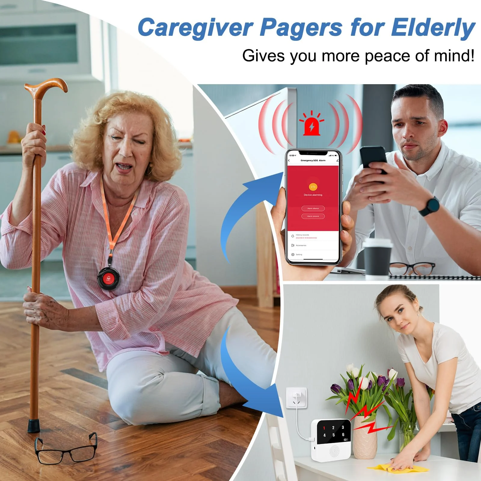 WiFi Smart Wireless Caregiver Pagers for Elderly Alert Button That Calls Cell Phone Caregiver Alert System with LED Number Display 2 SOS Call Button 1 Receiver(Only Supports 2.4GHz & No Monthly Fee) 2 Button & 1 Receiver - Image 3