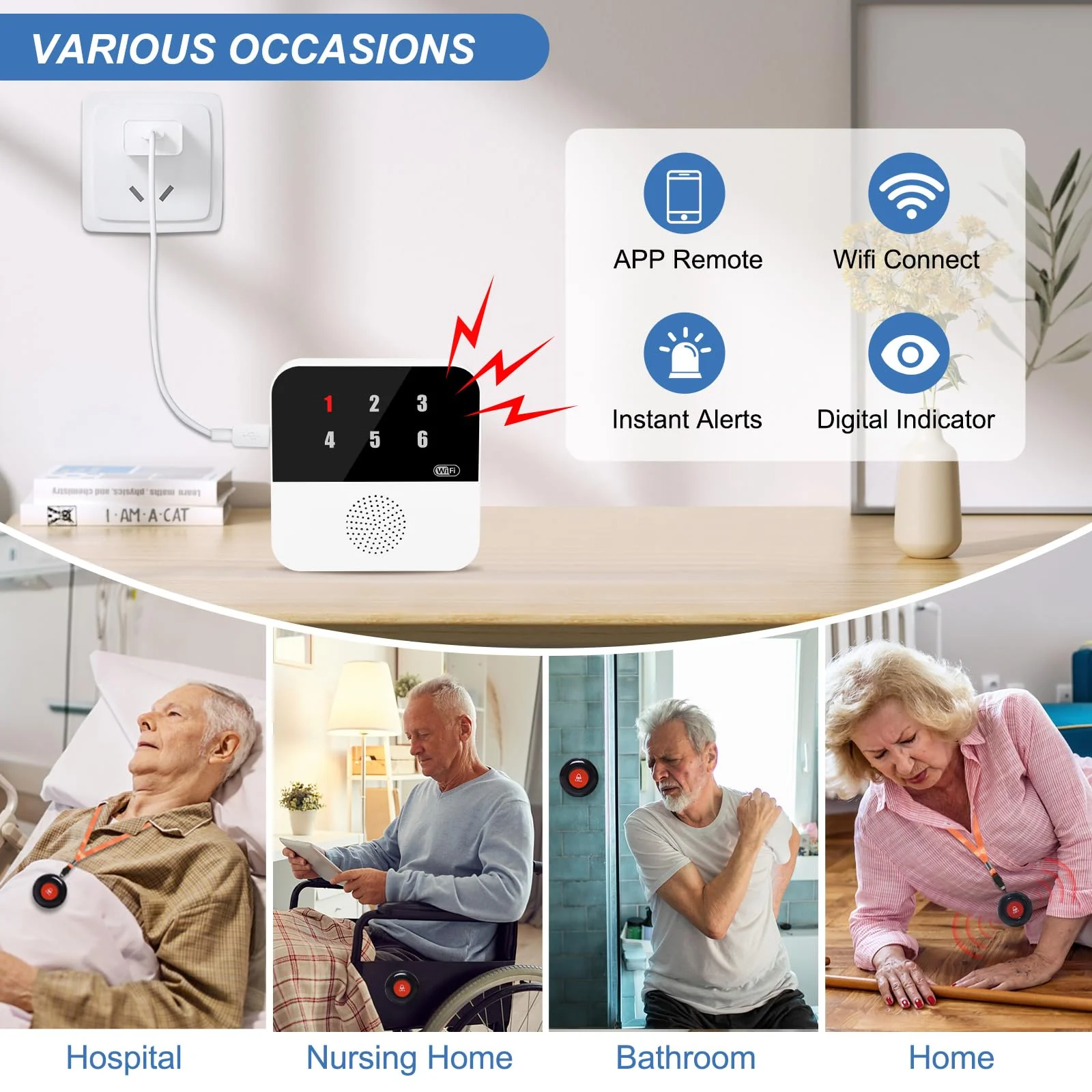 WiFi Smart Wireless Caregiver Pagers for Elderly Alert Button That Calls Cell Phone Caregiver Alert System with LED Number Display 2 SOS Call Button 1 Receiver(Only Supports 2.4GHz & No Monthly Fee) 2 Button & 1 Receiver - Image 6