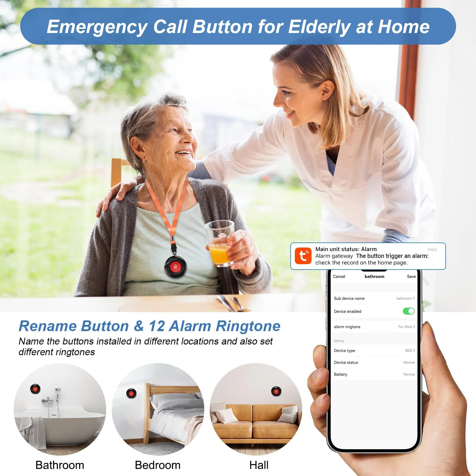 WiFi Smart Wireless Caregiver Pagers for Elderly Alert Button That Calls Cell Phone Caregiver Alert System with LED Number Display 2 SOS Call Button 1 Receiver(Only Supports 2.4GHz & No Monthly Fee) 2 Button & 1 Receiver - Image 7
