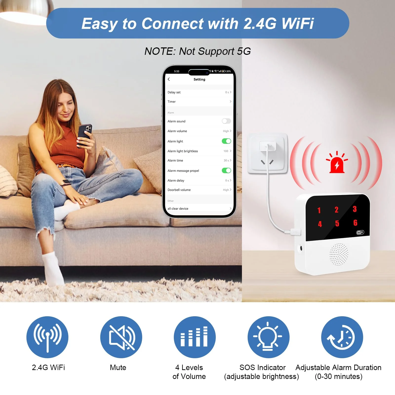 WiFi Smart Wireless Caregiver Pagers for Elderly Alert Button That Calls Cell Phone Caregiver Alert System with LED Number Display 2 SOS Call Button 1 Receiver(Only Supports 2.4GHz & No Monthly Fee) 2 Button & 1 Receiver - Image 8