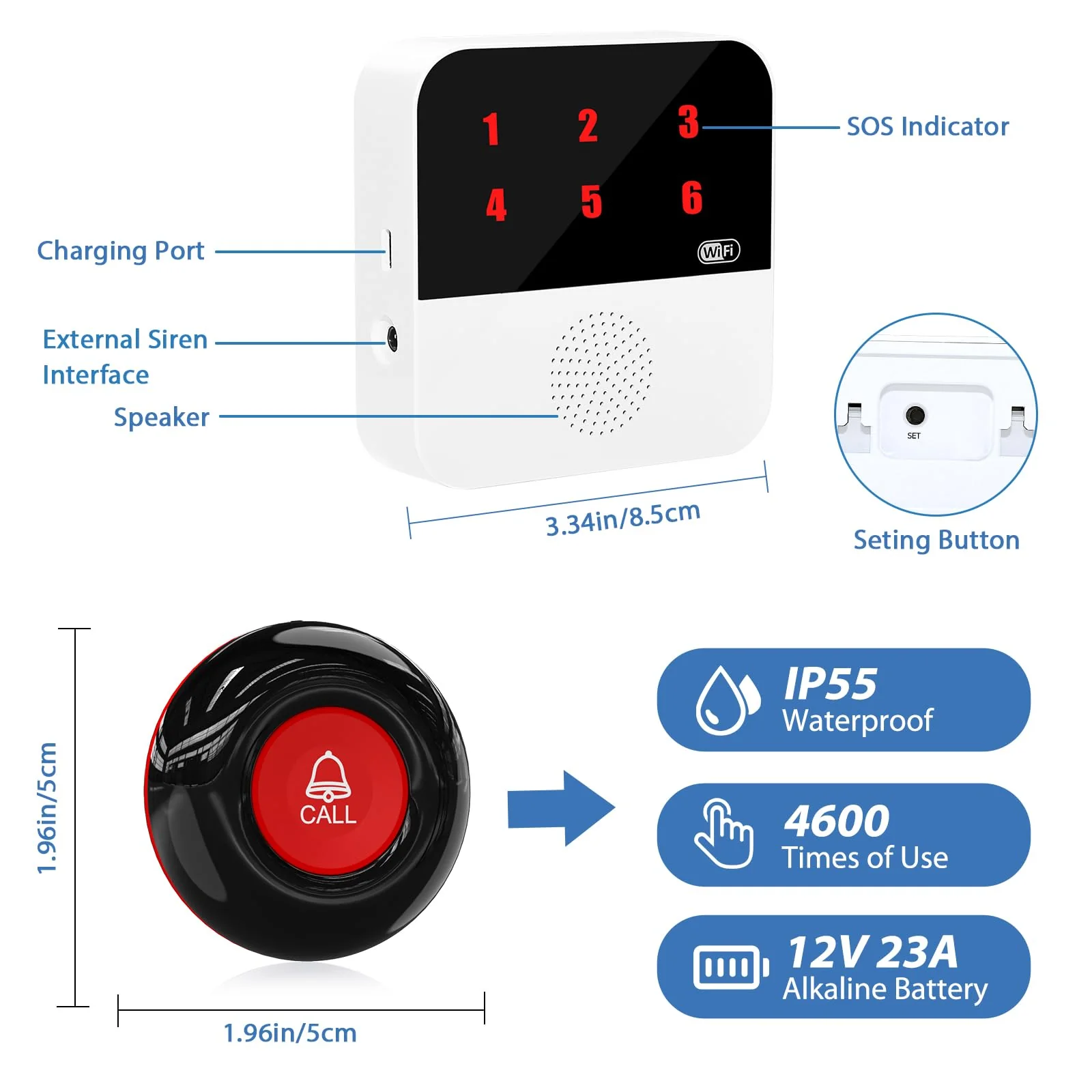 WiFi Smart Wireless Caregiver Pagers for Elderly Alert Button That Calls Cell Phone Caregiver Alert System with LED Number Display 2 SOS Call Button 1 Receiver(Only Supports 2.4GHz & No Monthly Fee) 2 Button & 1 Receiver - Image 9