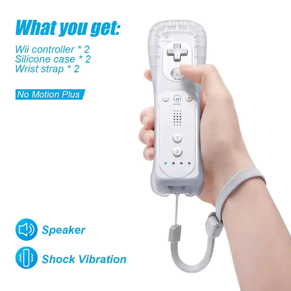 Wii Controller 2 Pack, Wii Remote Controller, with Silicone Case and Wrist Strap, Remote Controller for Wii/Wii U, White - Image 3