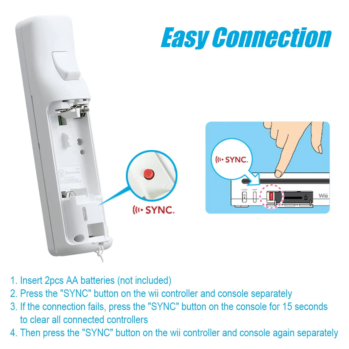 Wii Controller 2 Pack, Wii Remote Controller, with Silicone Case and Wrist Strap, Remote Controller for Wii/Wii U, White - Image 6