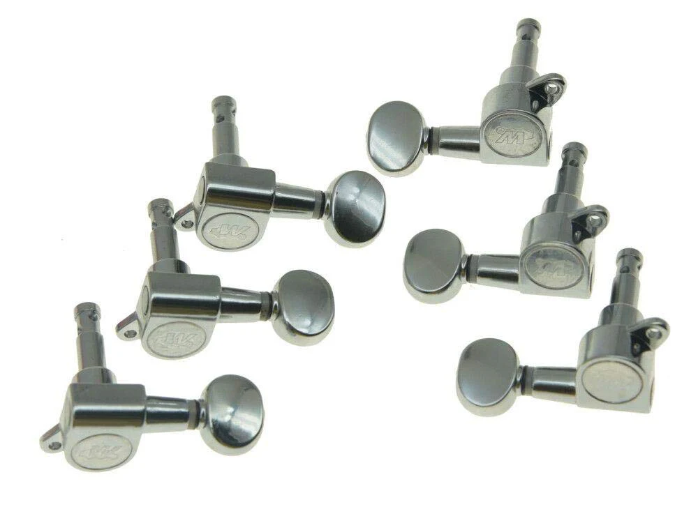 Wilkinson 6 Inline Chrome E-Z-LOK Post Guitar Tuners E-Z Post Guitar Tuning Keys Machine Heads with Mini Oval Button Chrome/Black/Gold - Image 4