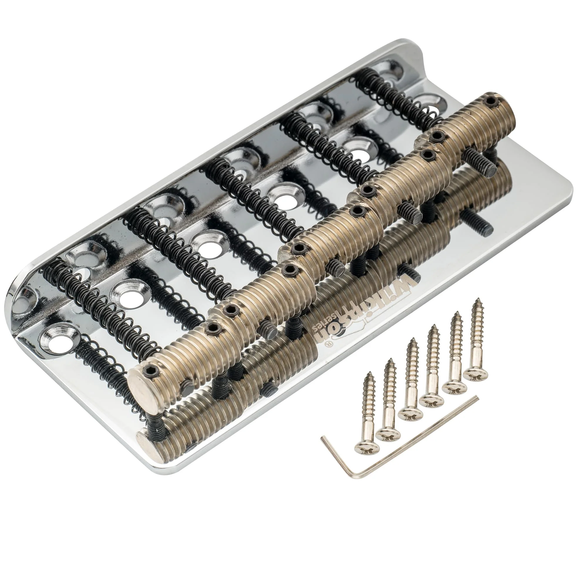 Wilkinson 72mm (2-53/64 Inch) 5-String Bass Bridge Threaded Saddles for Precision/Jazz Bass, Chrome - Image 4