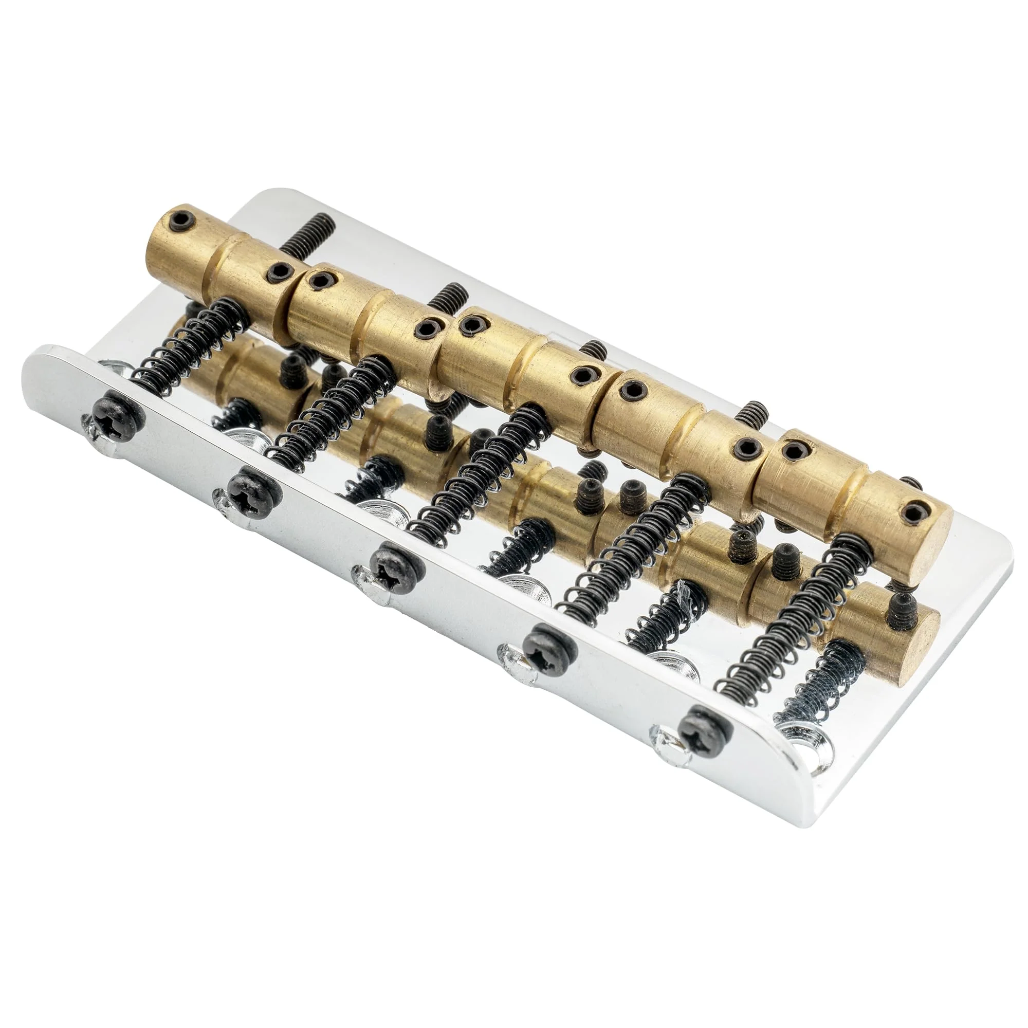 Wilkinson 72mm (2-53/64 Inch) 5-String Bass Bridge Vintage Brass Saddles for Precision/Jazz Bass, Chrome - Image 5