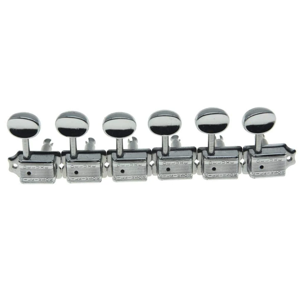 Wilkinson Deluxe 6 Inline Vintage Guitar Tuners with Split Shaft Guitar Tuning Pegs Machine Heads for Strat Tele Guitars Chrome with Ivory Buttons - Image 2
