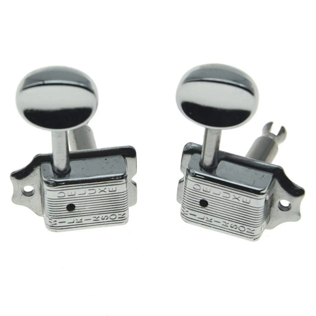 Wilkinson Deluxe 6 Inline Vintage Guitar Tuners with Split Shaft Guitar Tuning Pegs Machine Heads for Strat Tele Guitars Chrome with Ivory Buttons - Image 4