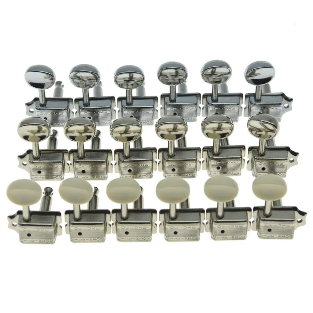 Wilkinson Deluxe 6 Inline Vintage Guitar Tuners with Split Shaft Guitar Tuning Pegs Machine Heads for Strat Tele Guitars Chrome with Ivory Buttons - Image 8