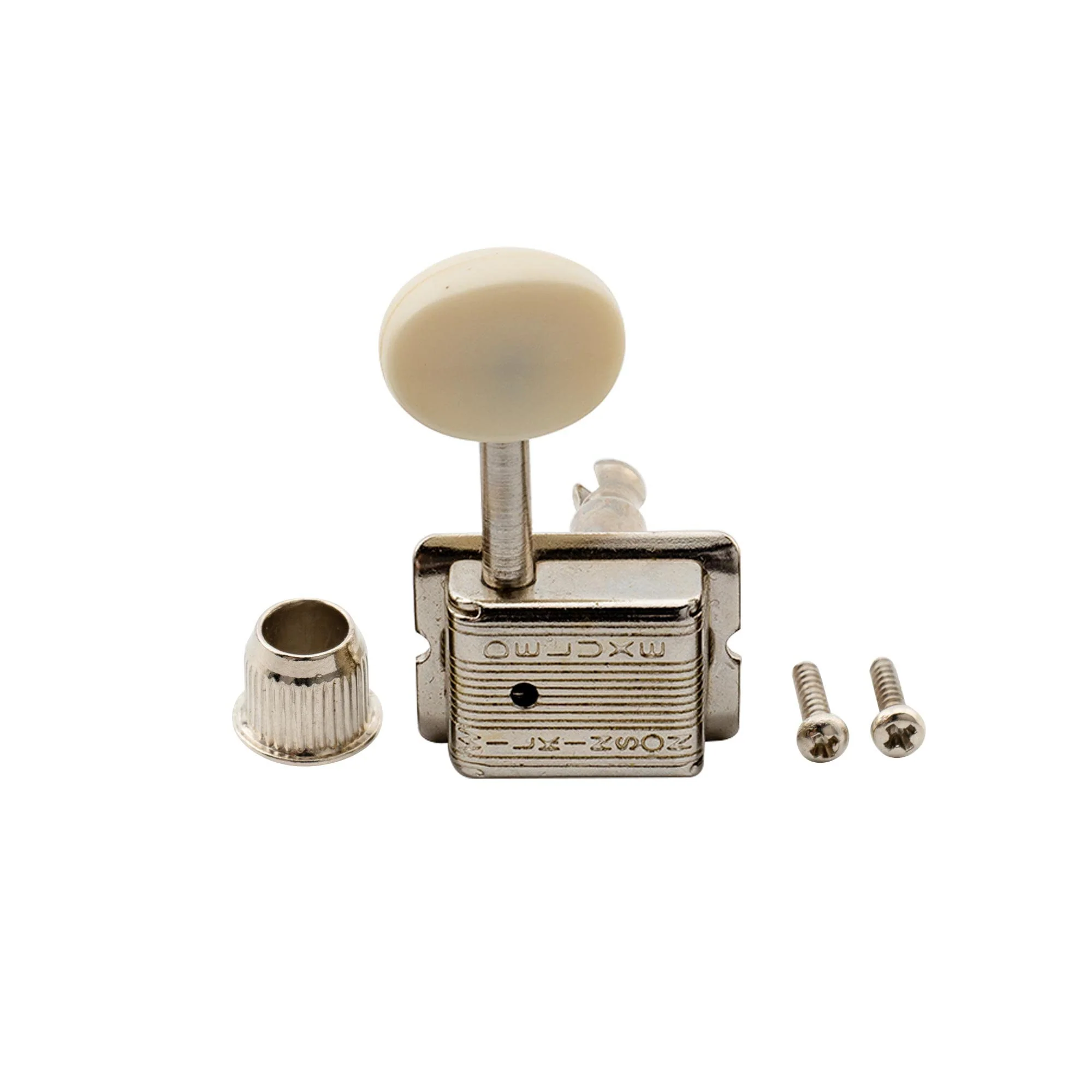 Wilkinson Deluxe WJ55 Vintage 6 Inline Guitar Tuners Split Post Machine Heads Tuning Pegs Keys for Classic Vibe Fender Strat/Tele Style Electric Guitar, Nickel with Off White Button - Image 4