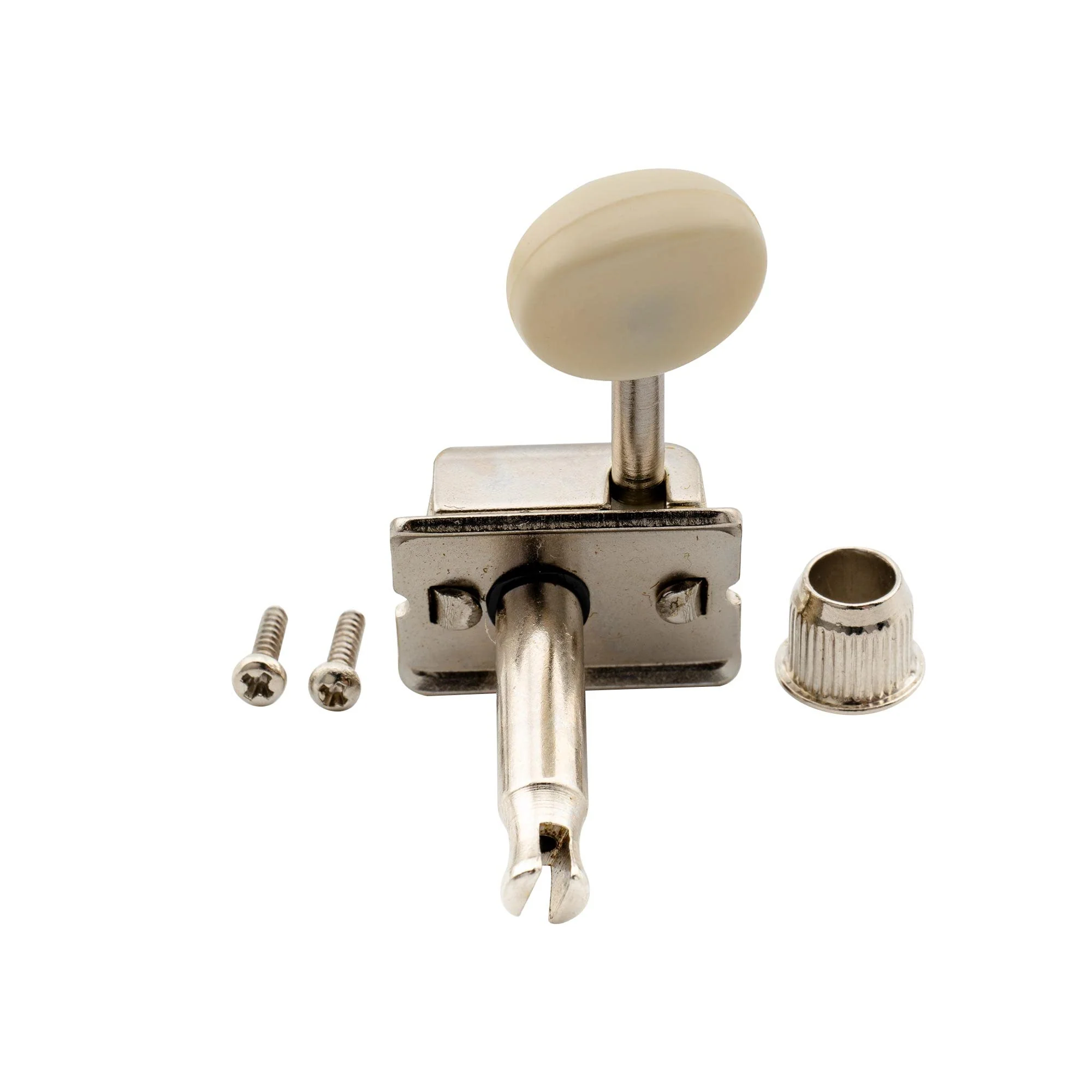 Wilkinson Deluxe WJ55 Vintage 6 Inline Guitar Tuners Split Post Machine Heads Tuning Pegs Keys for Classic Vibe Fender Strat/Tele Style Electric Guitar, Nickel with Off White Button - Image 5